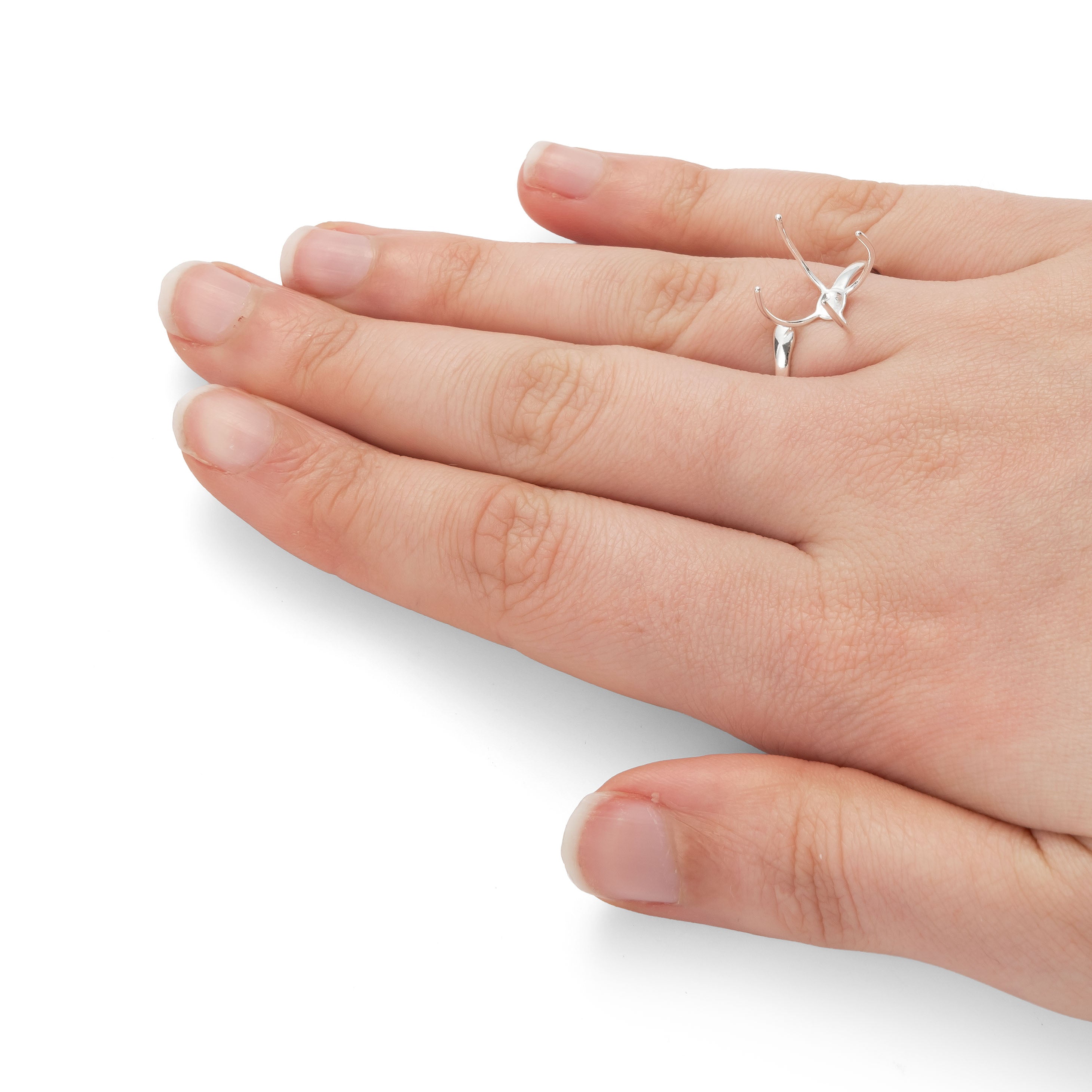 Sterling Silver Adjustable Huggie Claw Ring For Rough Crystals & Sea Glass