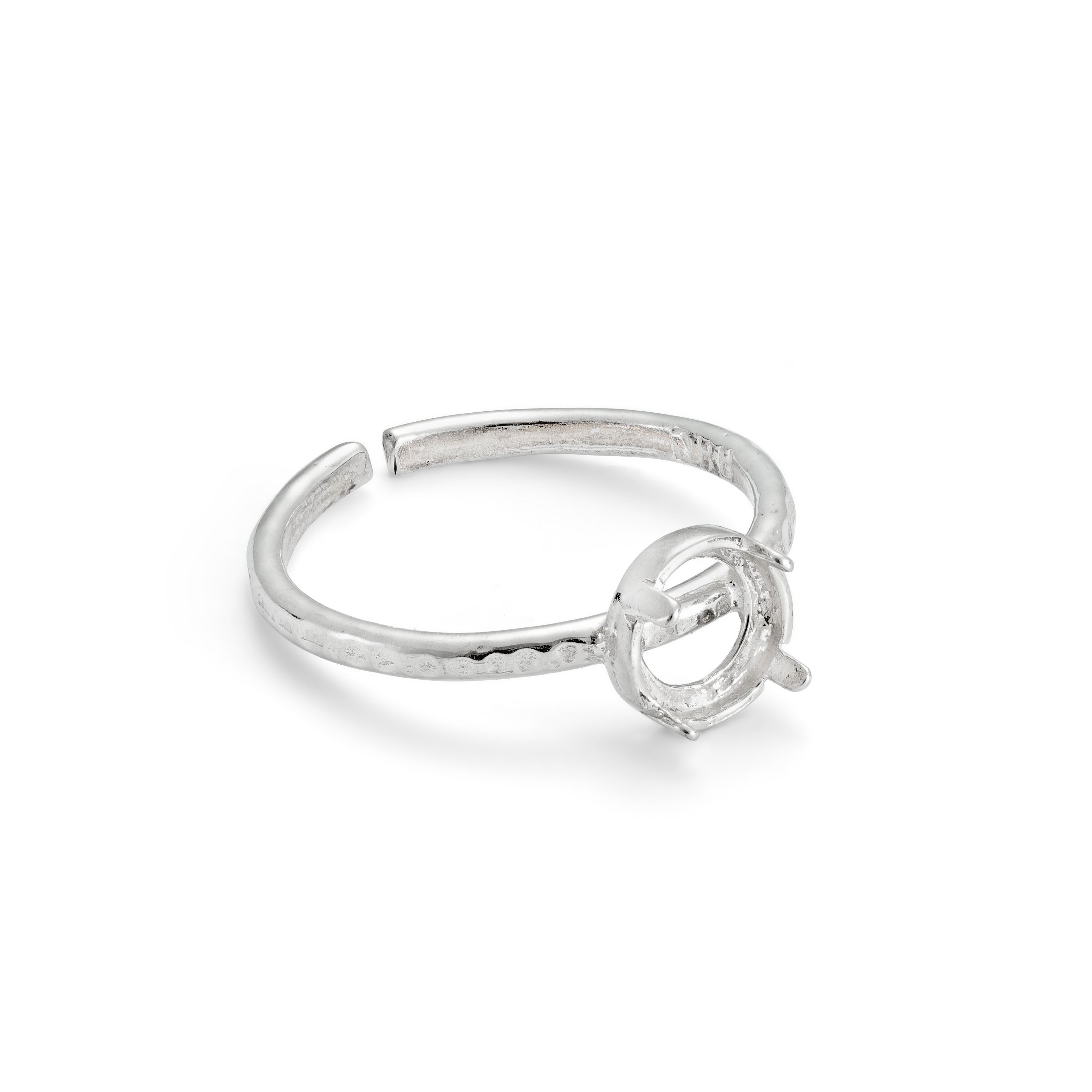 Sterling Silver Adjustable Textured Ring With Decorative Claw For 4mm Round Cabochon