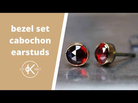How To Make Bezel Set Cabochon Earstuds | Garnet Gold & Silver Earring Tutorial | Guest Tutor Estona
