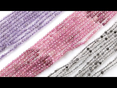 Pink Tourmaline, Amethyst & Black Tourmalinated Quartz Micro Faceted Round Beads | Kernowcraft