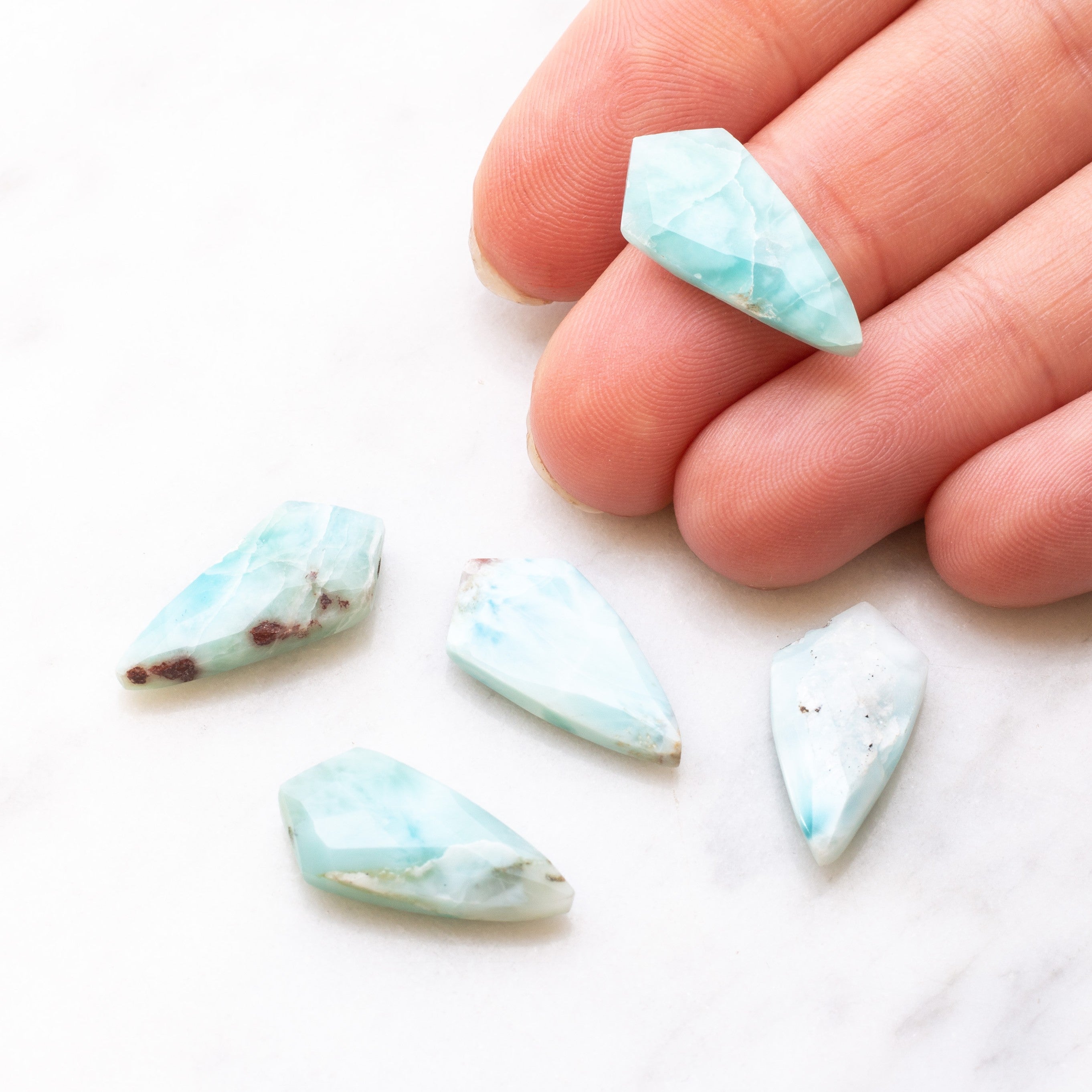 Larimar Faceted Shield Shaped Beads Approx 21x10.5mm