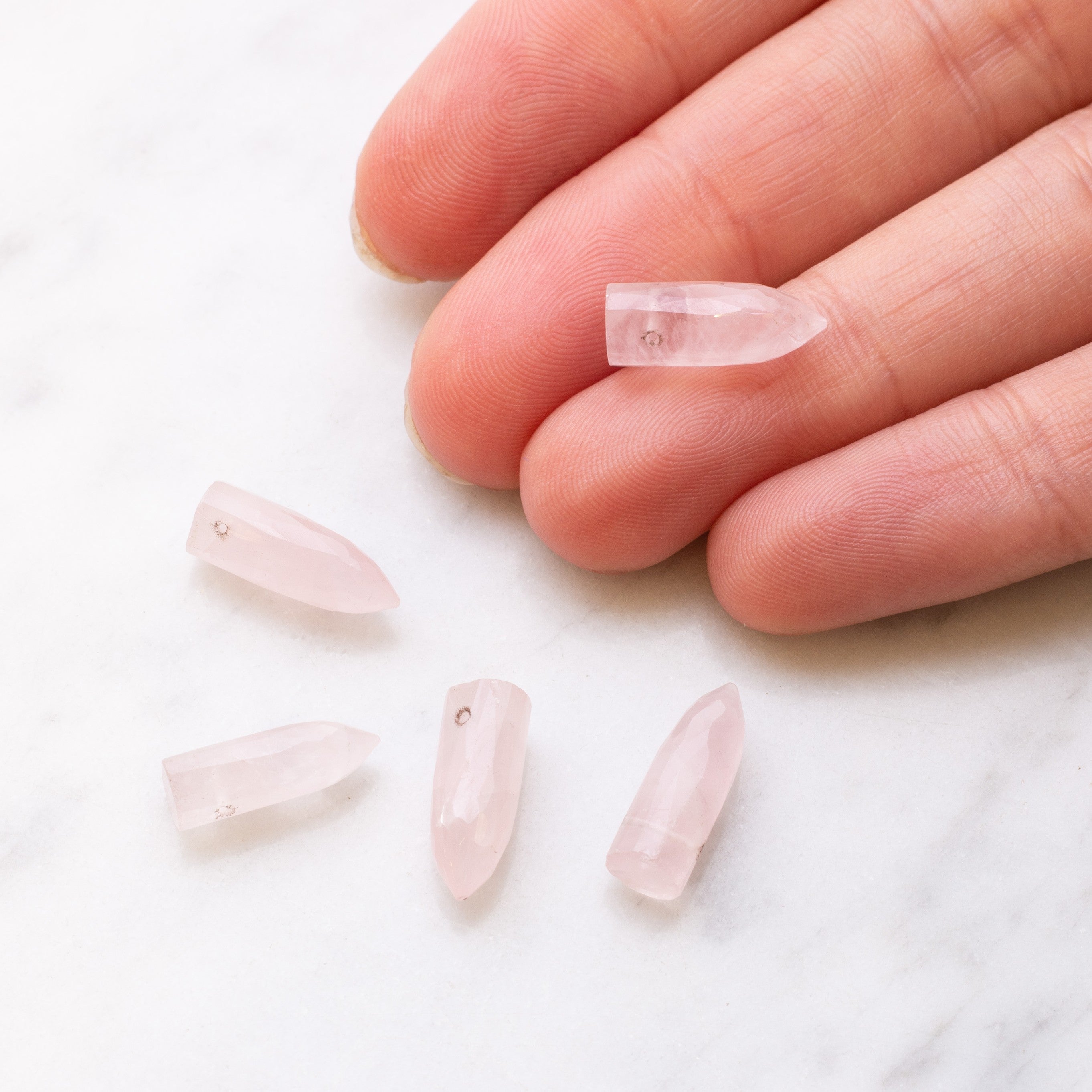 Rose Quartz Faceted Bullet Shaped Beads Approx 15.5x5.5mm