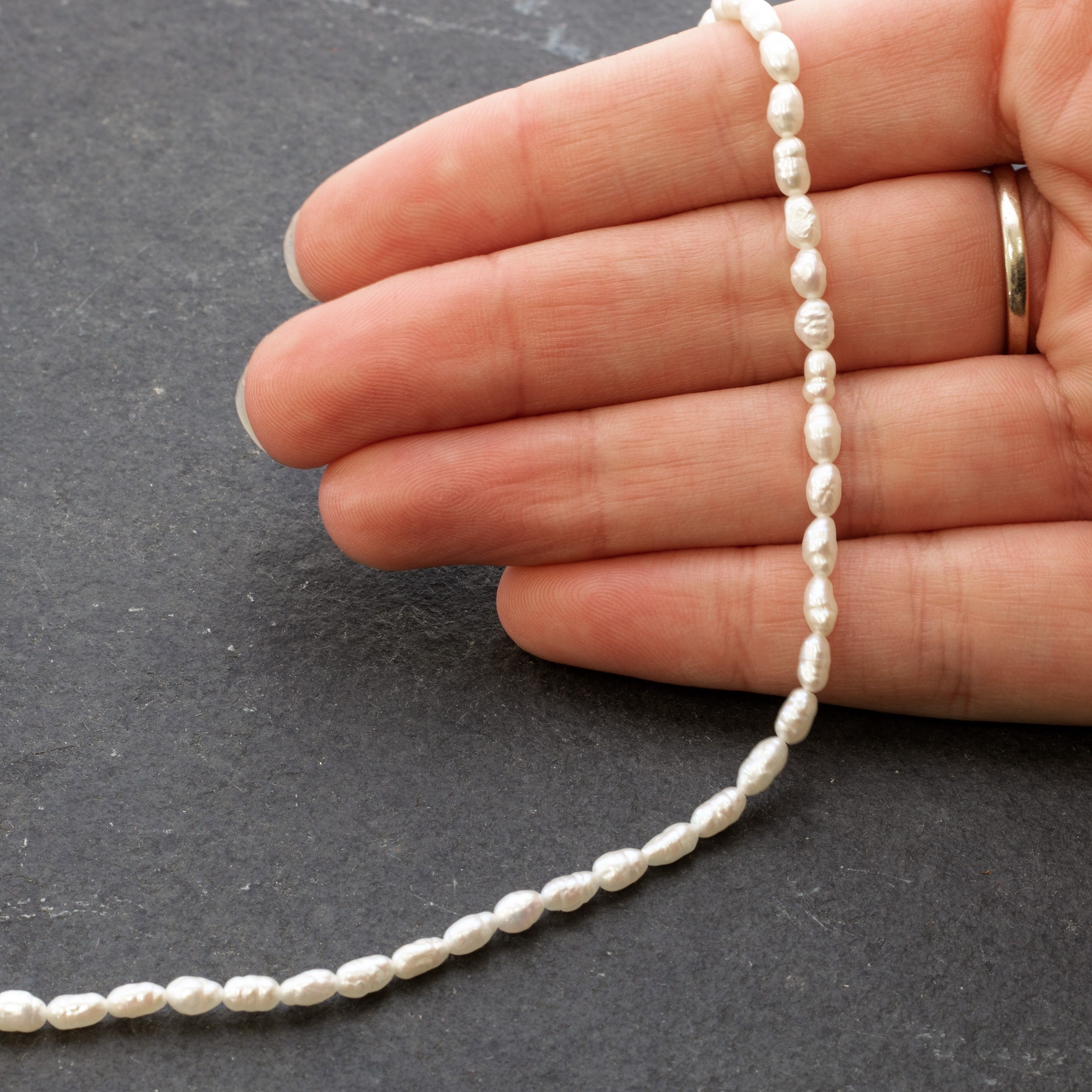 Cultured Freshwater Rice Shaped Rustic White Pearls Approx 3.5mm Various Lengths