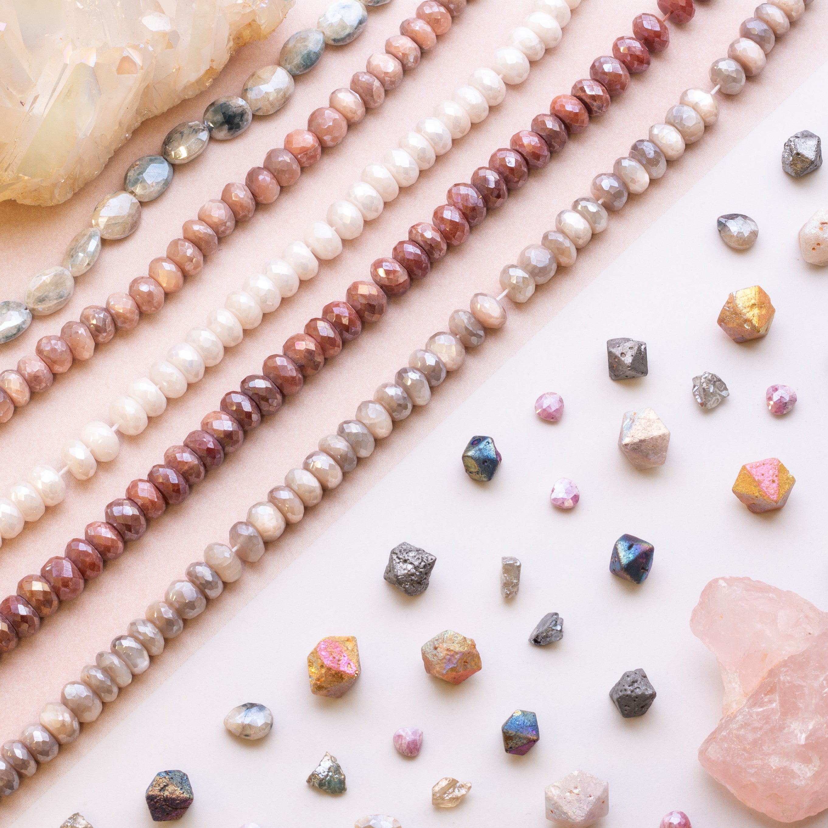 Mystic Coated Peach Moonstone Faceted Rondelle Beads Approx 8mm