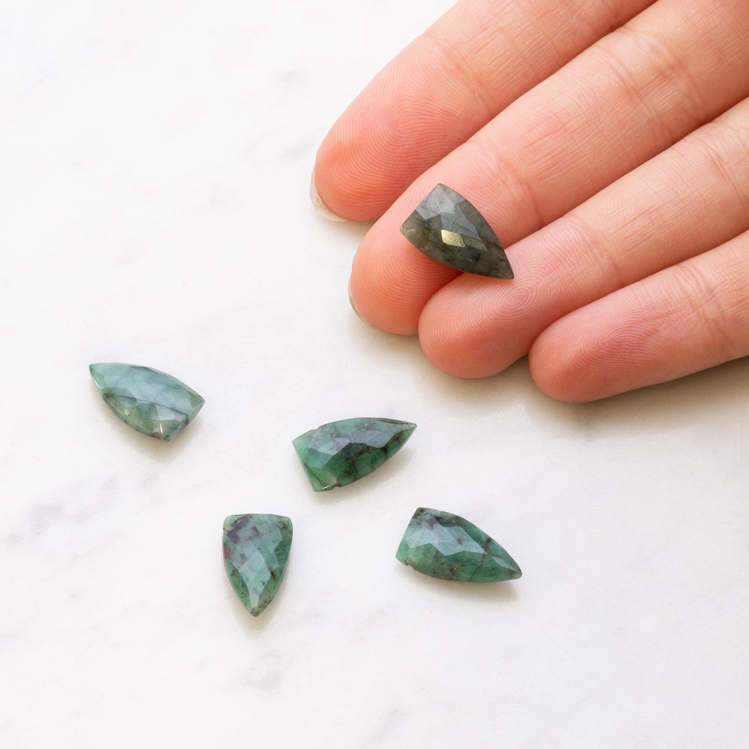 Emerald Faceted Shield Shaped Beads Approx 14.5mmx8.5mm