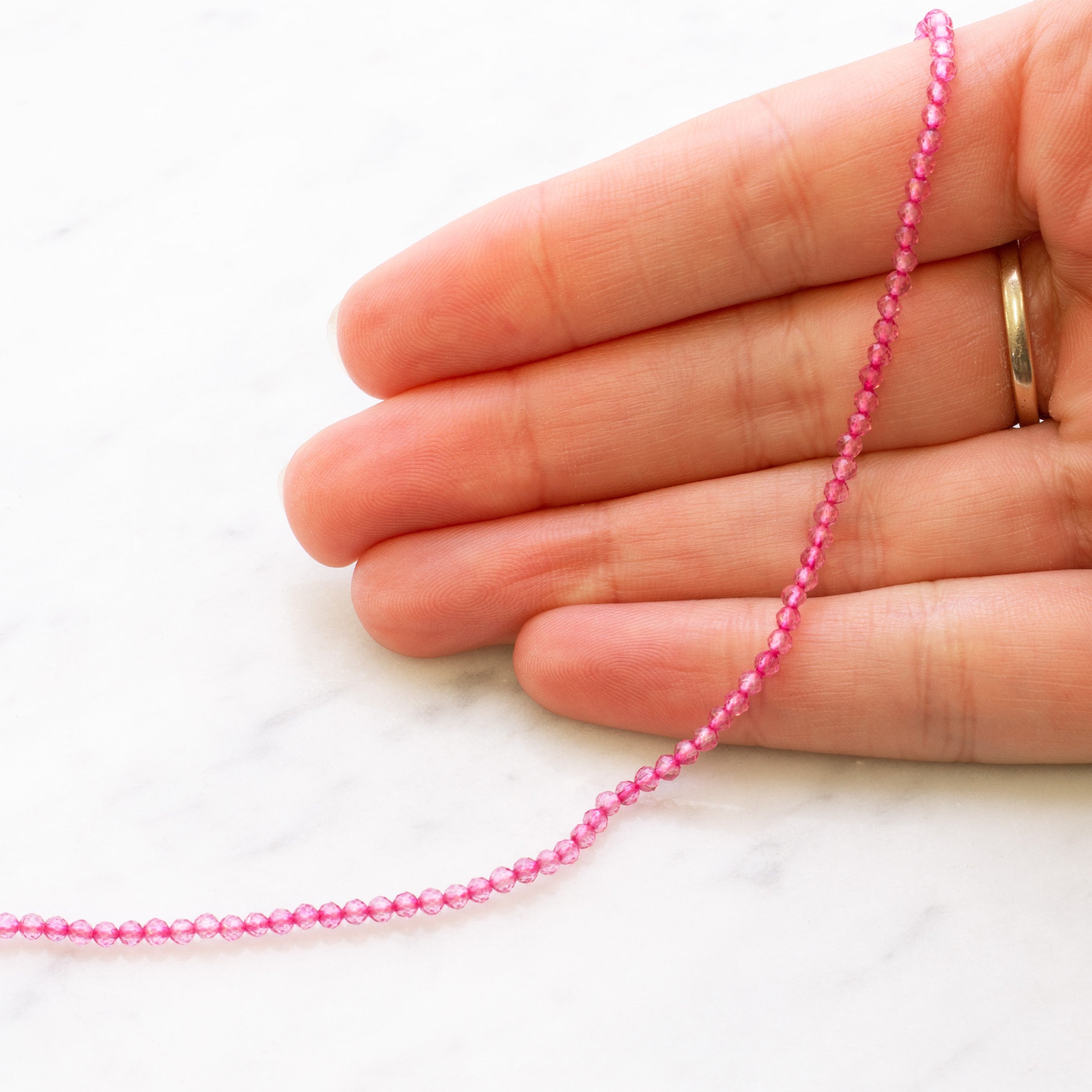 Pink Quartz Micro Faceted Round Beads Approx 1.5mm