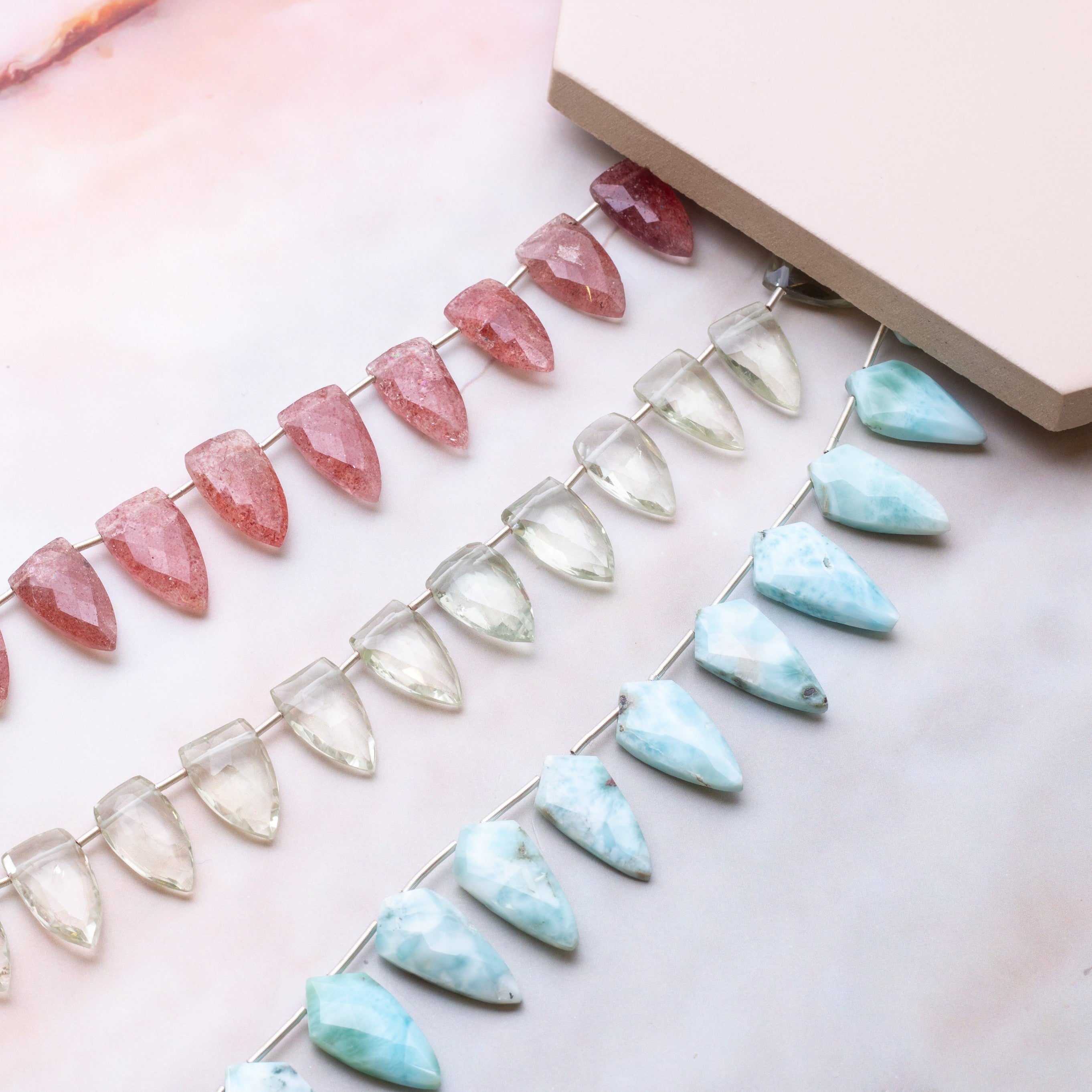 Larimar Faceted Shield Shaped Beads Approx 21x10.5mm