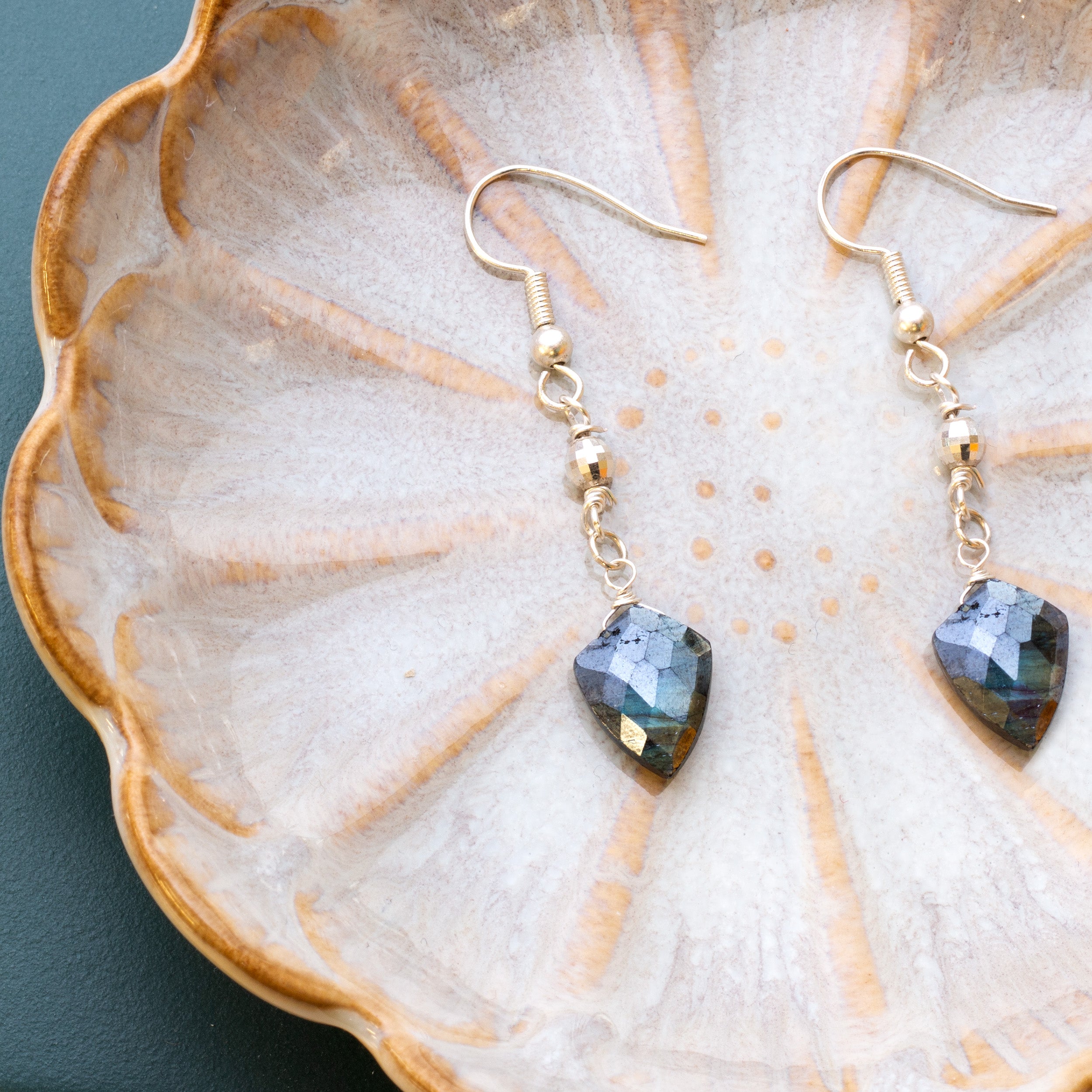 Mystic Coated Labradorite Faceted Shield Shaped Beads Approx 9mm