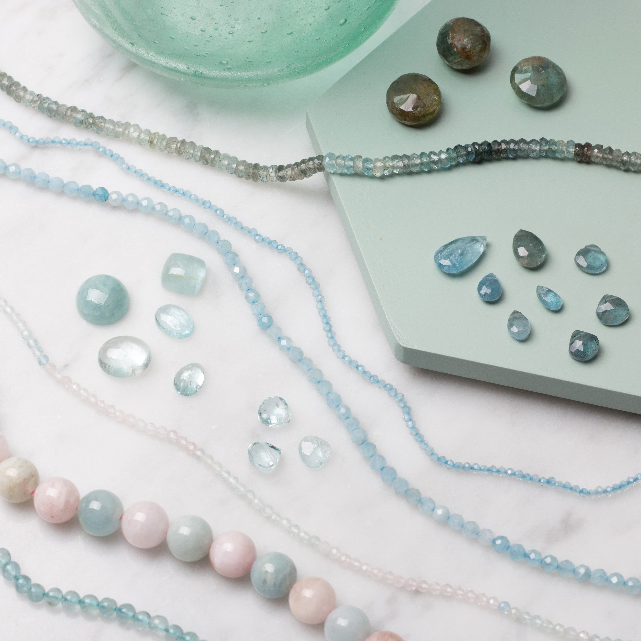 Moss Aquamarine Faceted Teardrop Briolette Beads