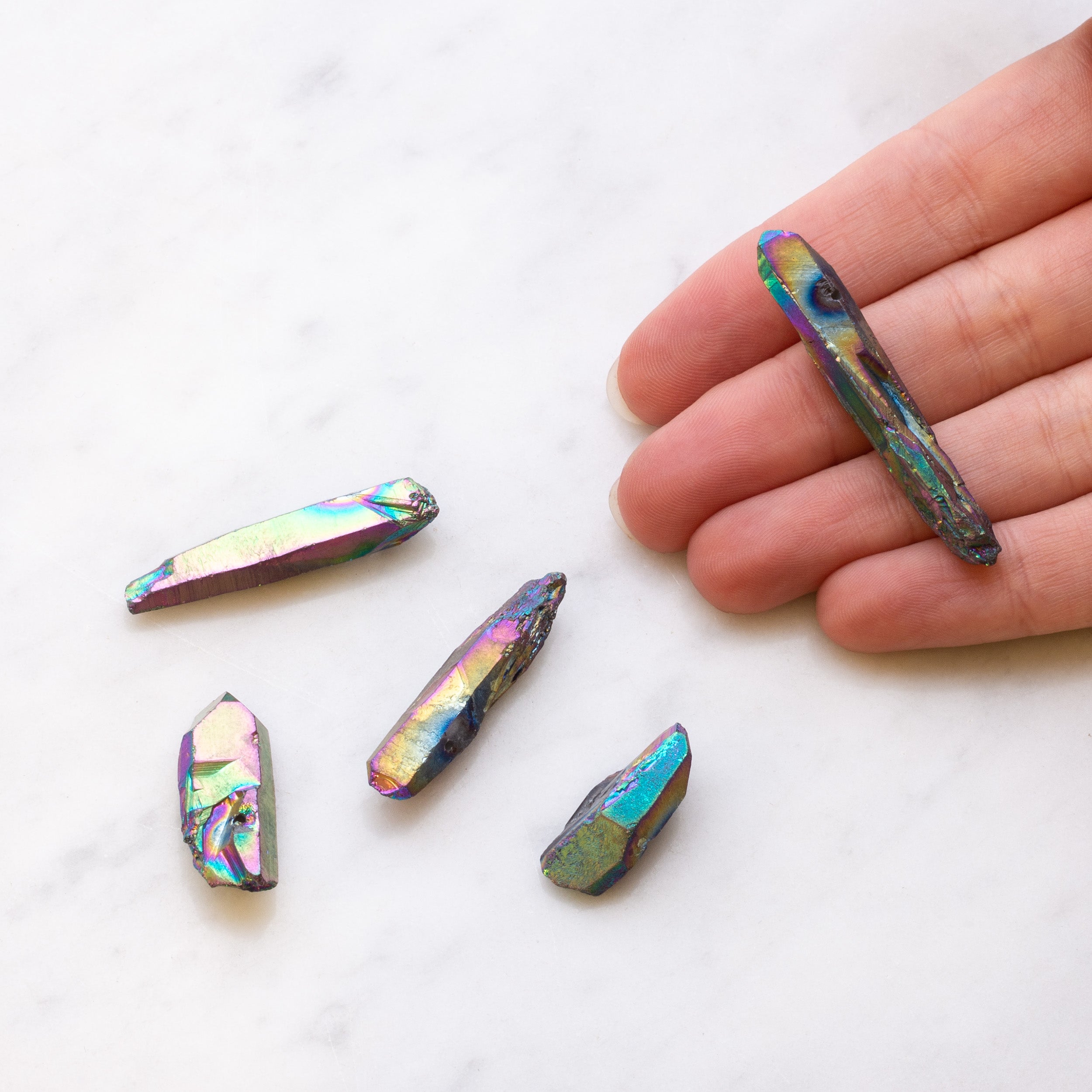 Mystic Coated Rainbow Quartz Crystal Point Beads pk10