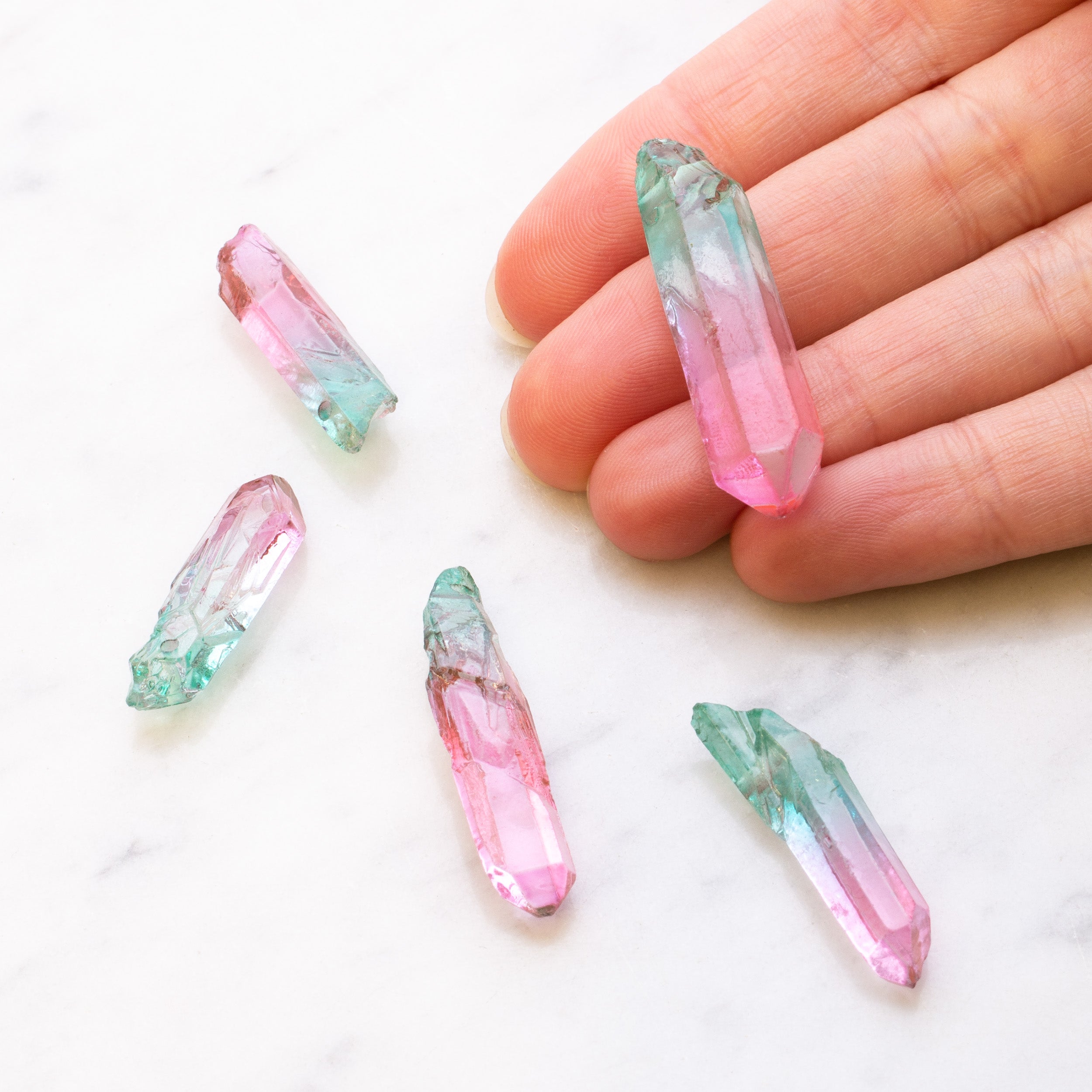 Mystic Watermelon Quartz Crystal Point Beads pk10