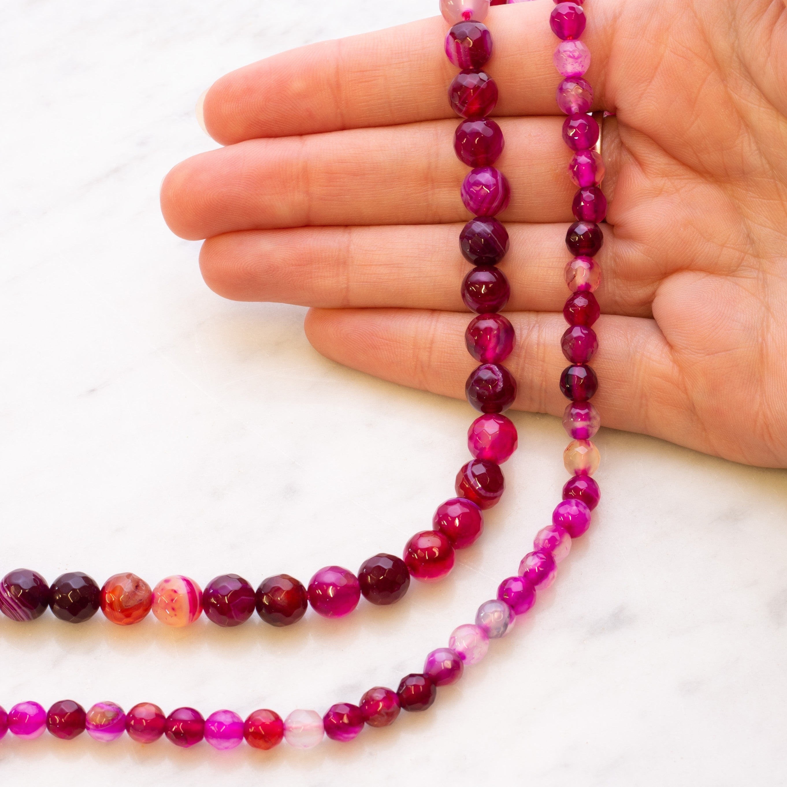 Pink Faceted Banded Agate Round Beads