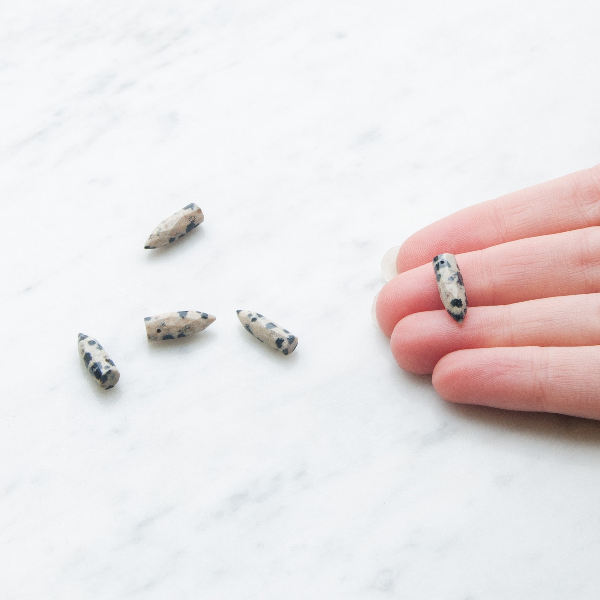 Dalmatian Jasper Faceted Bullet Shaped Beads Approx 15x4.5mm