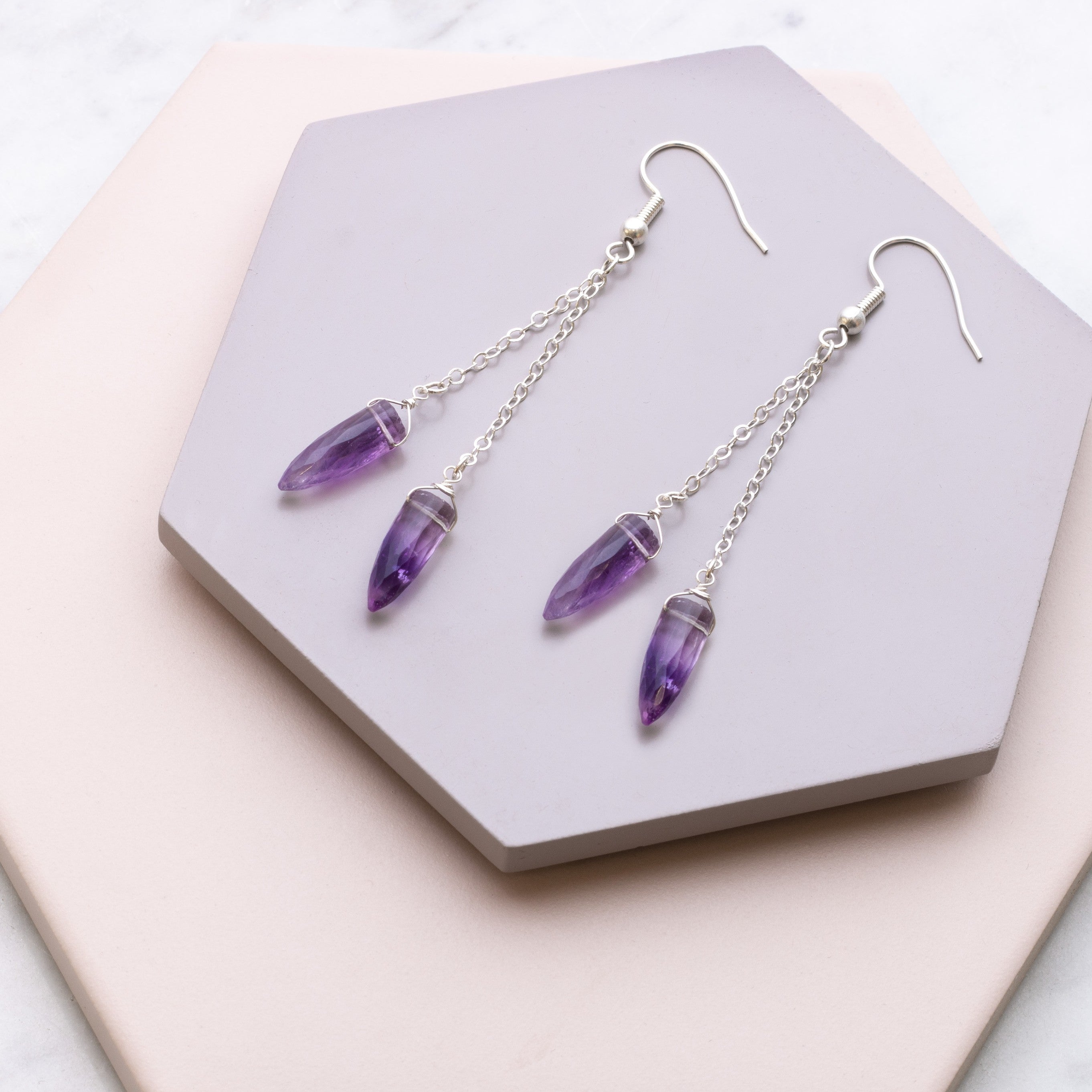 Amethyst Faceted Bullet Shaped Beads Approx 14-15x5mm