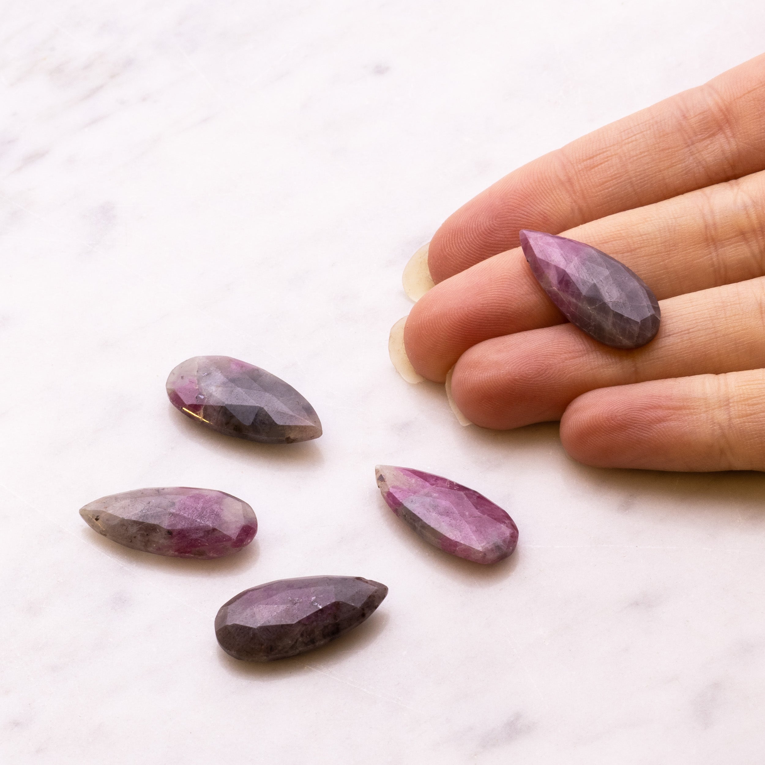 Ruby And Zoisite Faceted Teardrop Focal Beads Approx 24x11mm