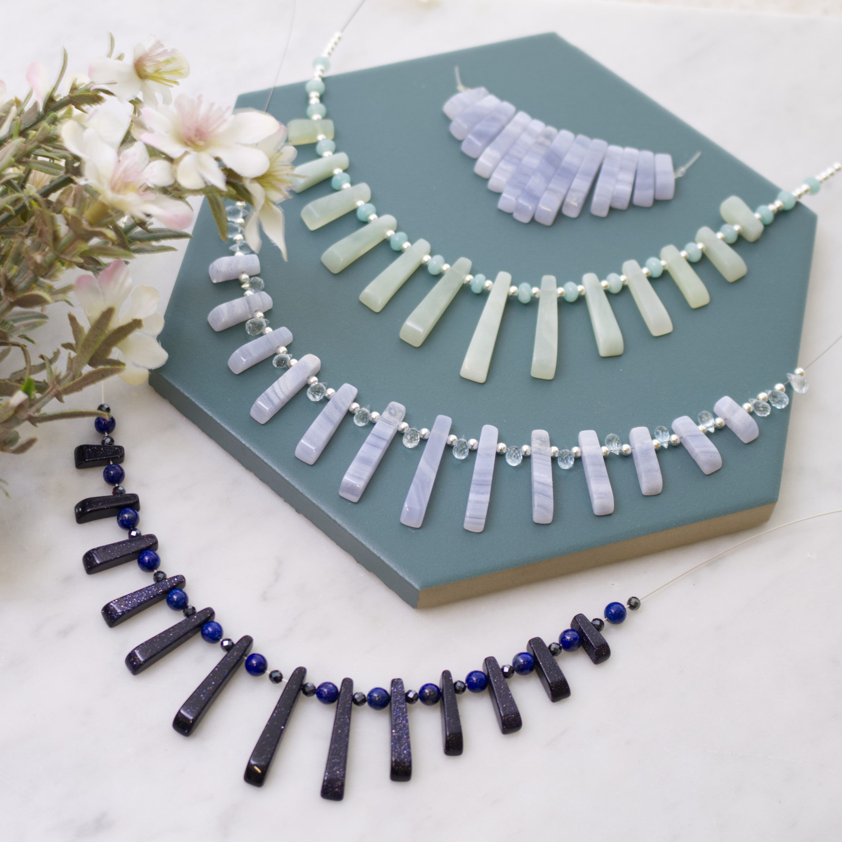 Malachite Tapered Gemstone Bead Set With 13 Pieces