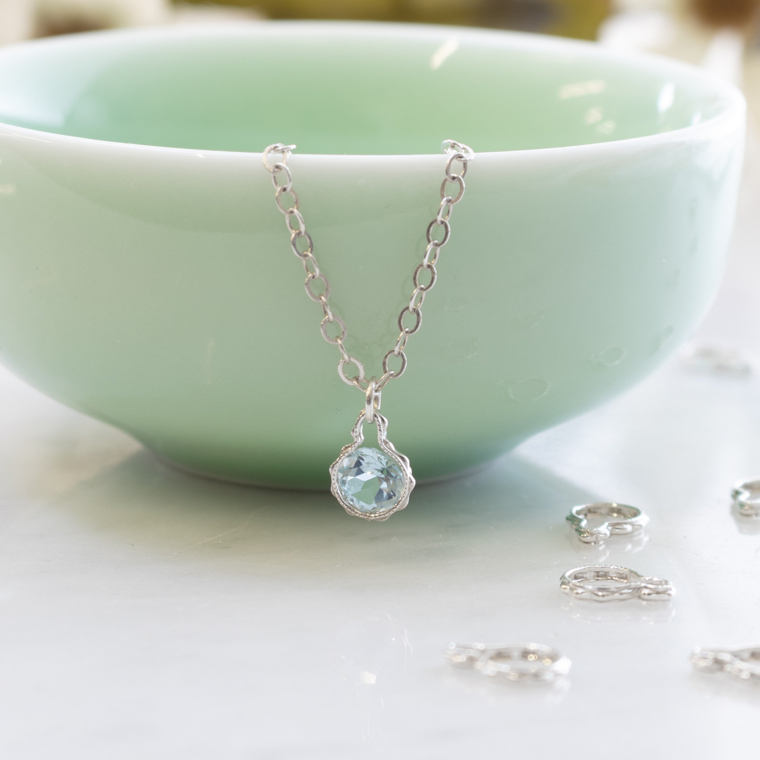 Sterling Silver Decorative Wraptite Pendant Settings For 5mm Faceted Stones