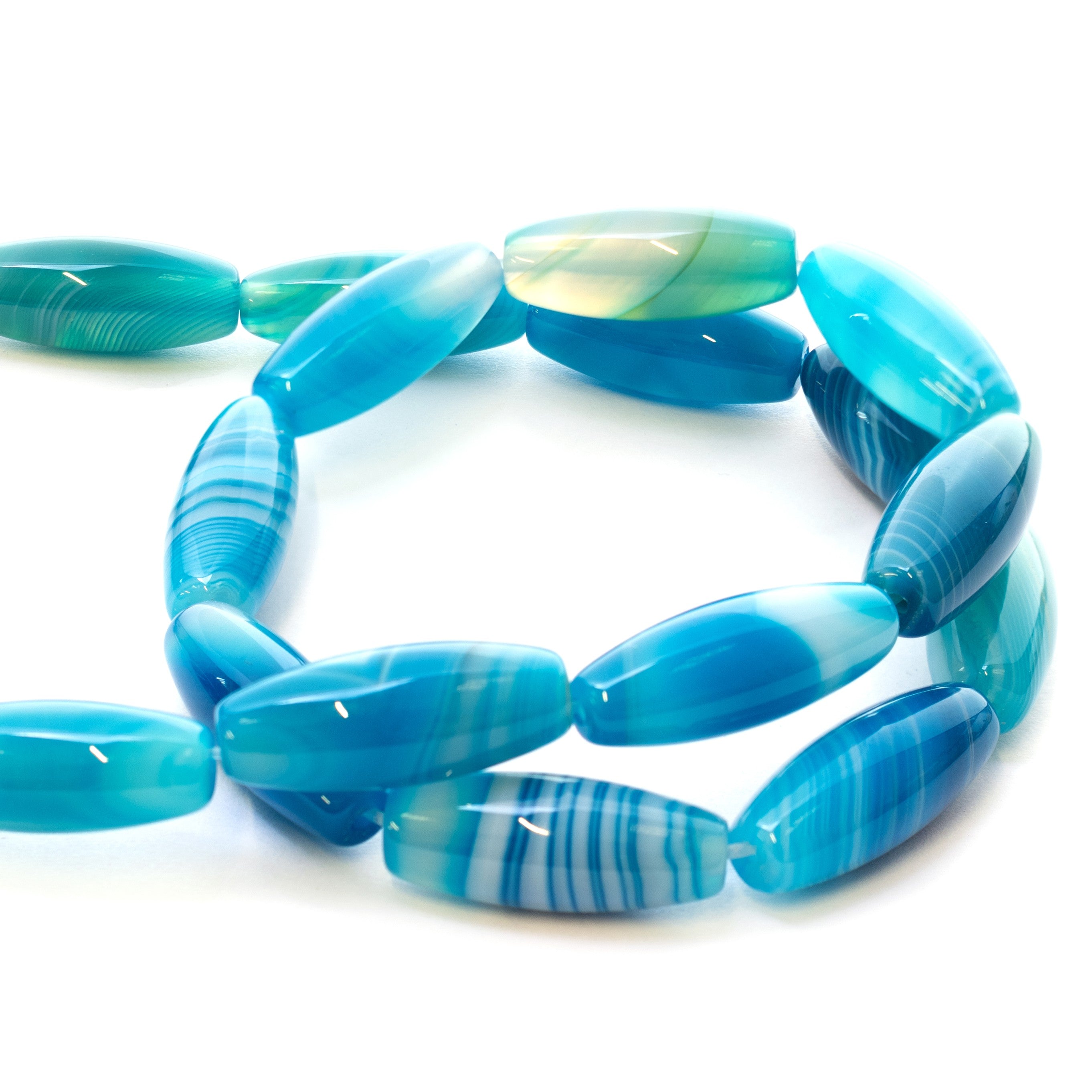 Blue Striped Agate Rice Beads Approx 20x8mm