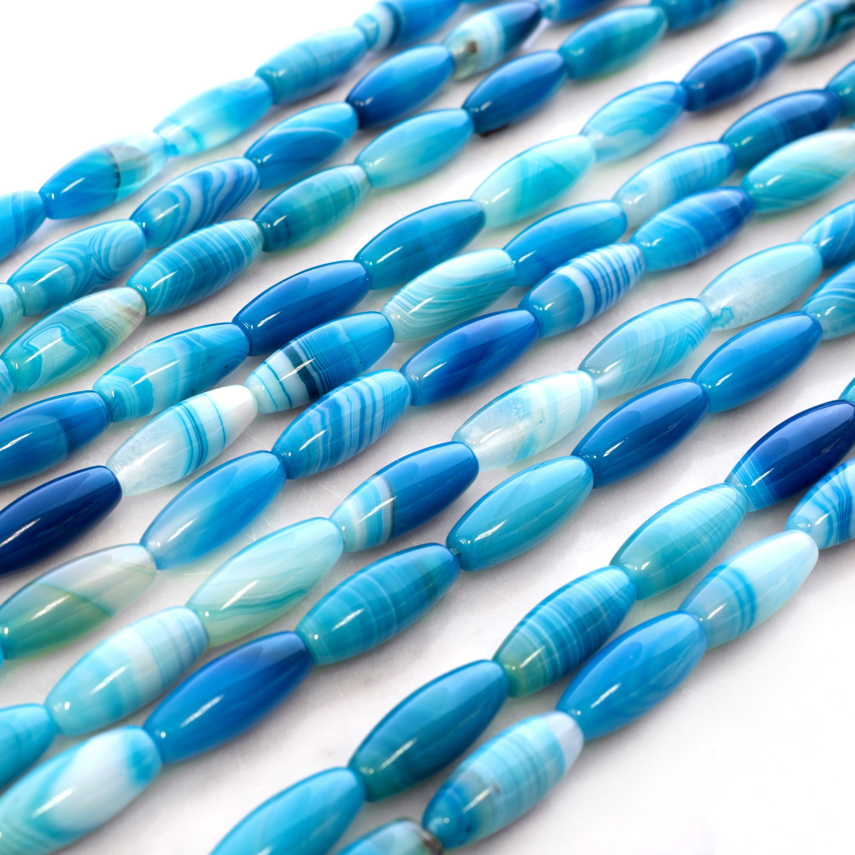 Blue Striped Agate Rice Beads Approx 20x8mm