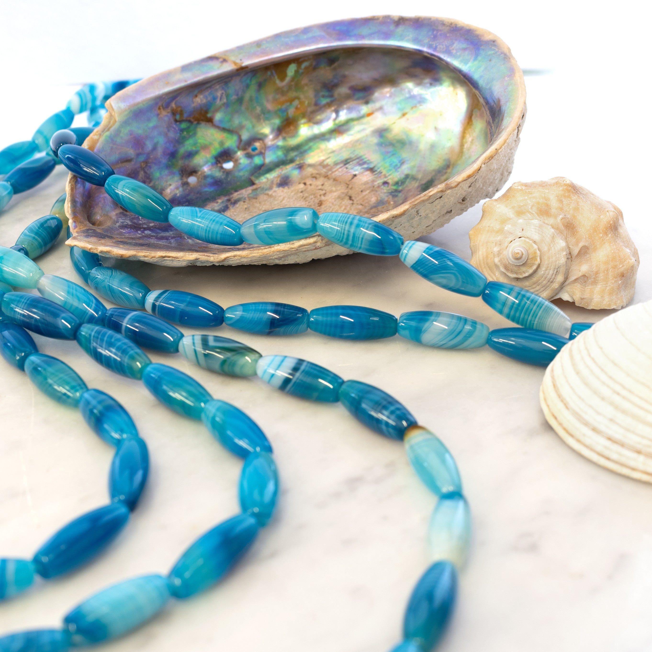 Blue Striped Agate Rice Beads Approx 20x8mm