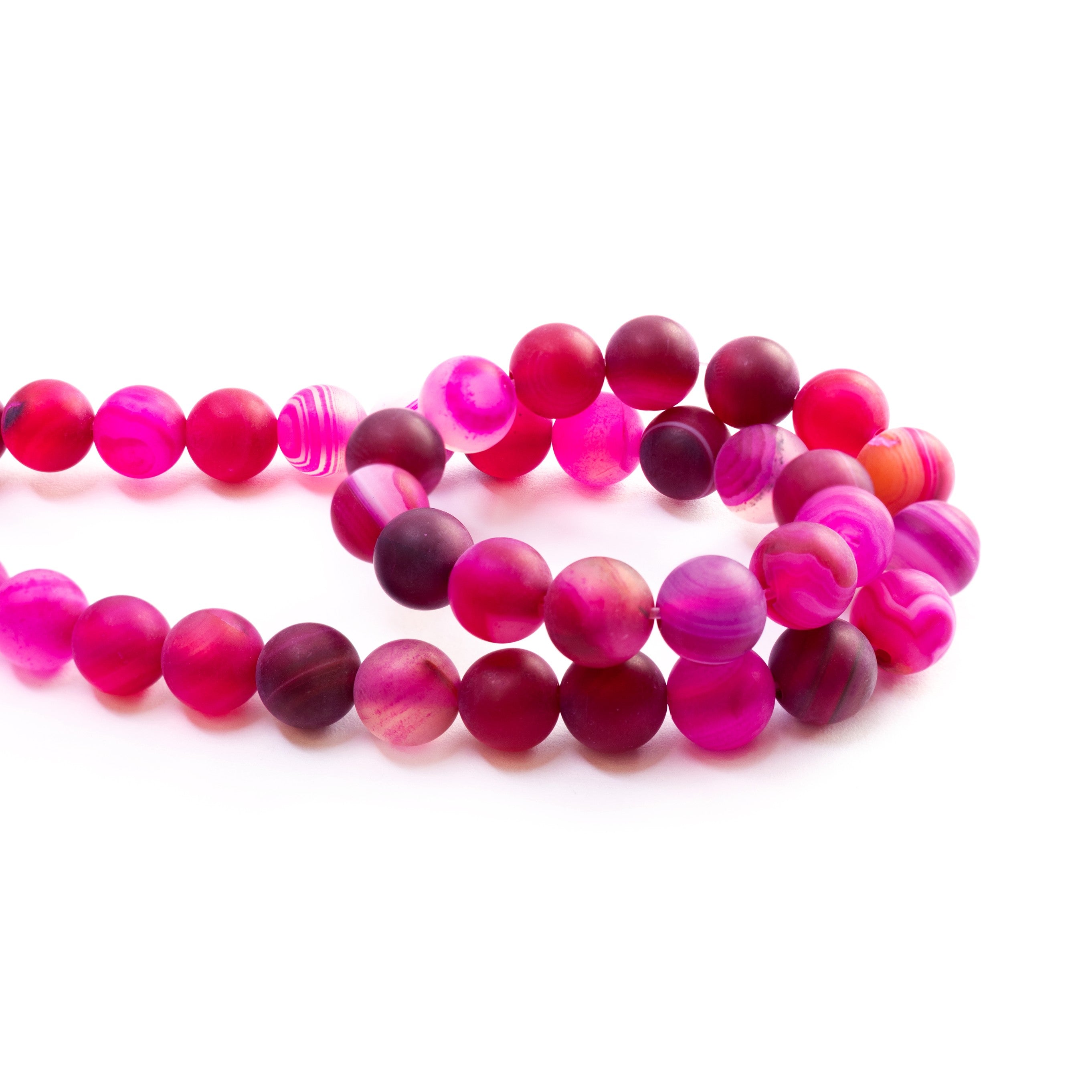 Pink Frosted Banded Agate Round Beads
