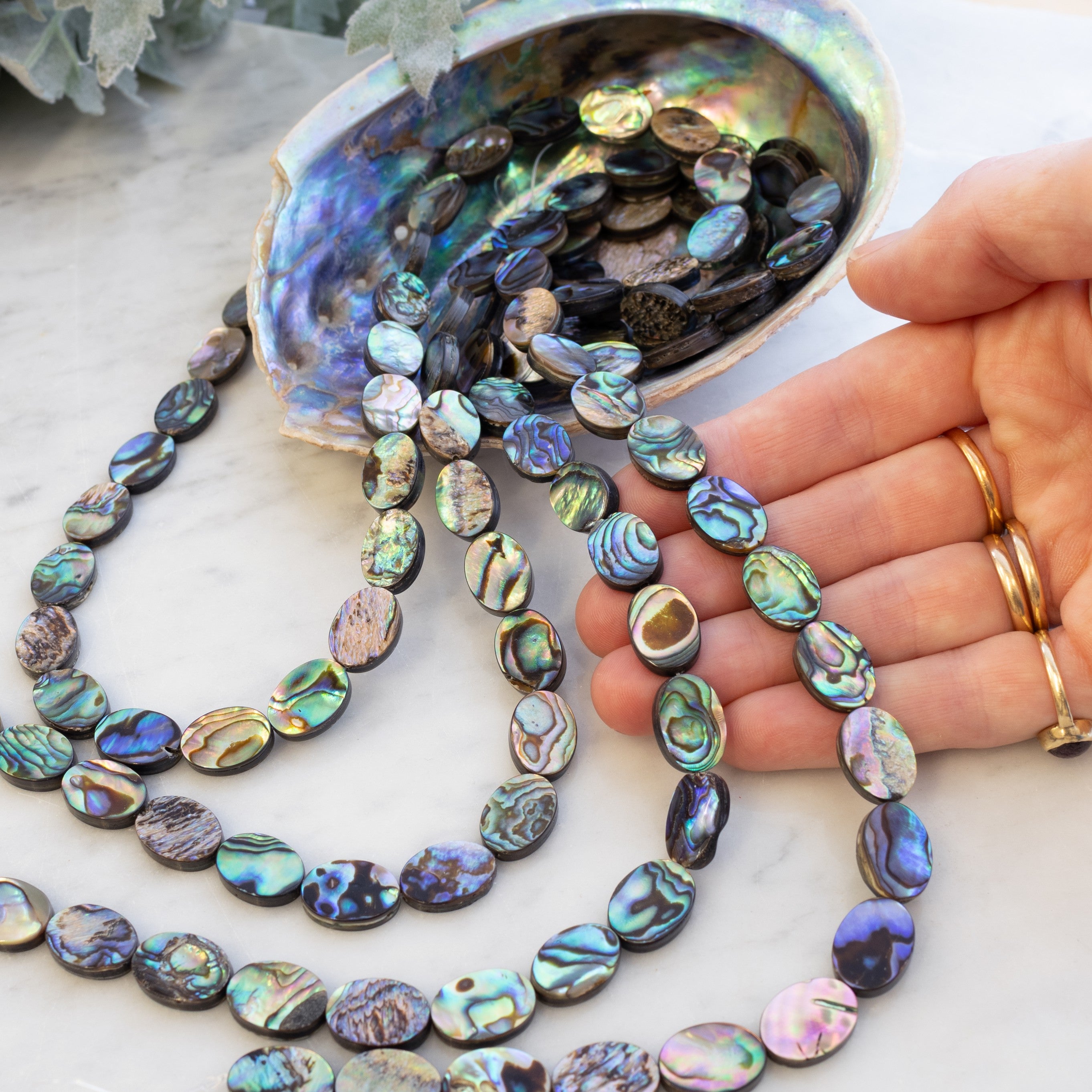 Paua Shell Flat Oval Beads Approx 14x10mm