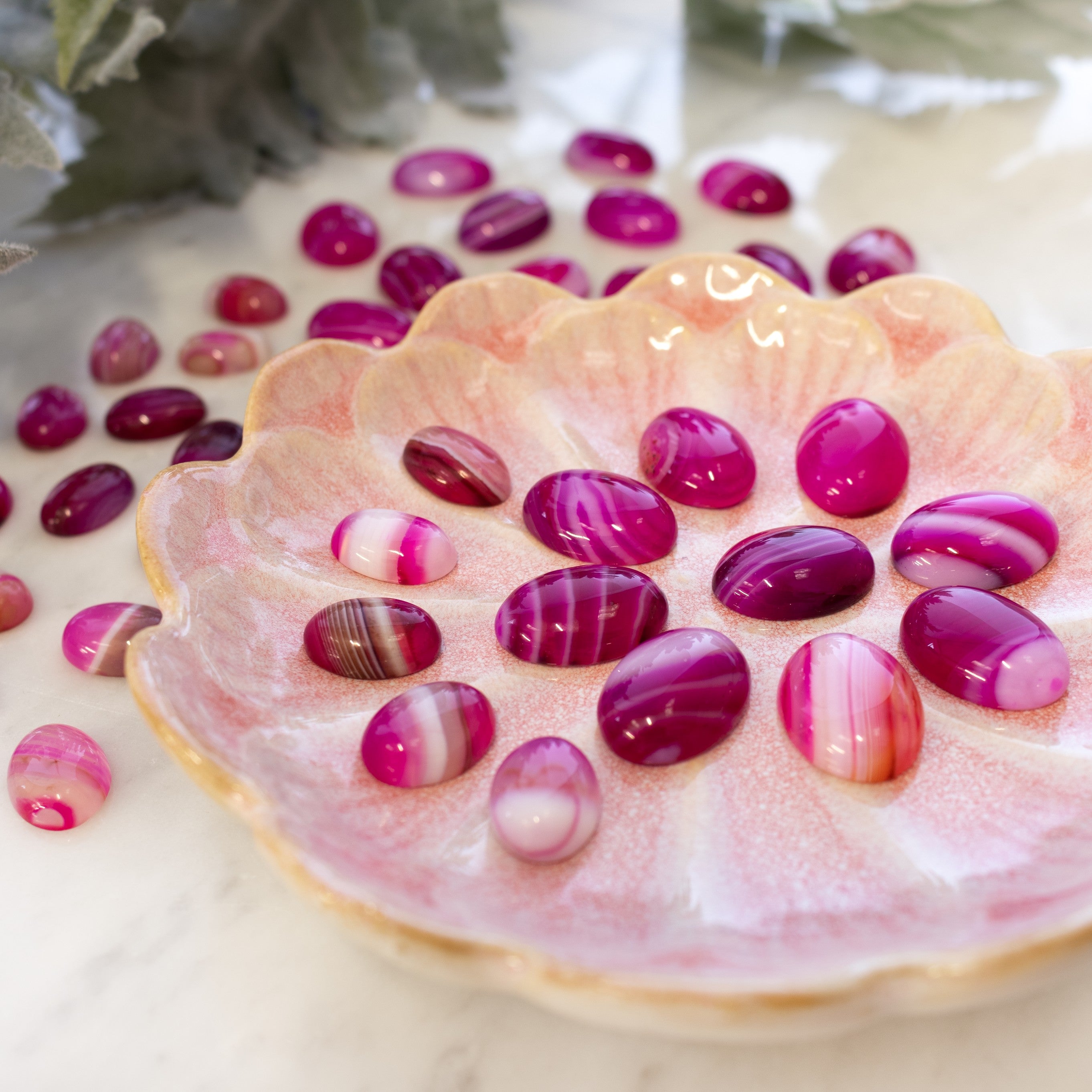 Pink Banded Agate Gemstone Cabochons