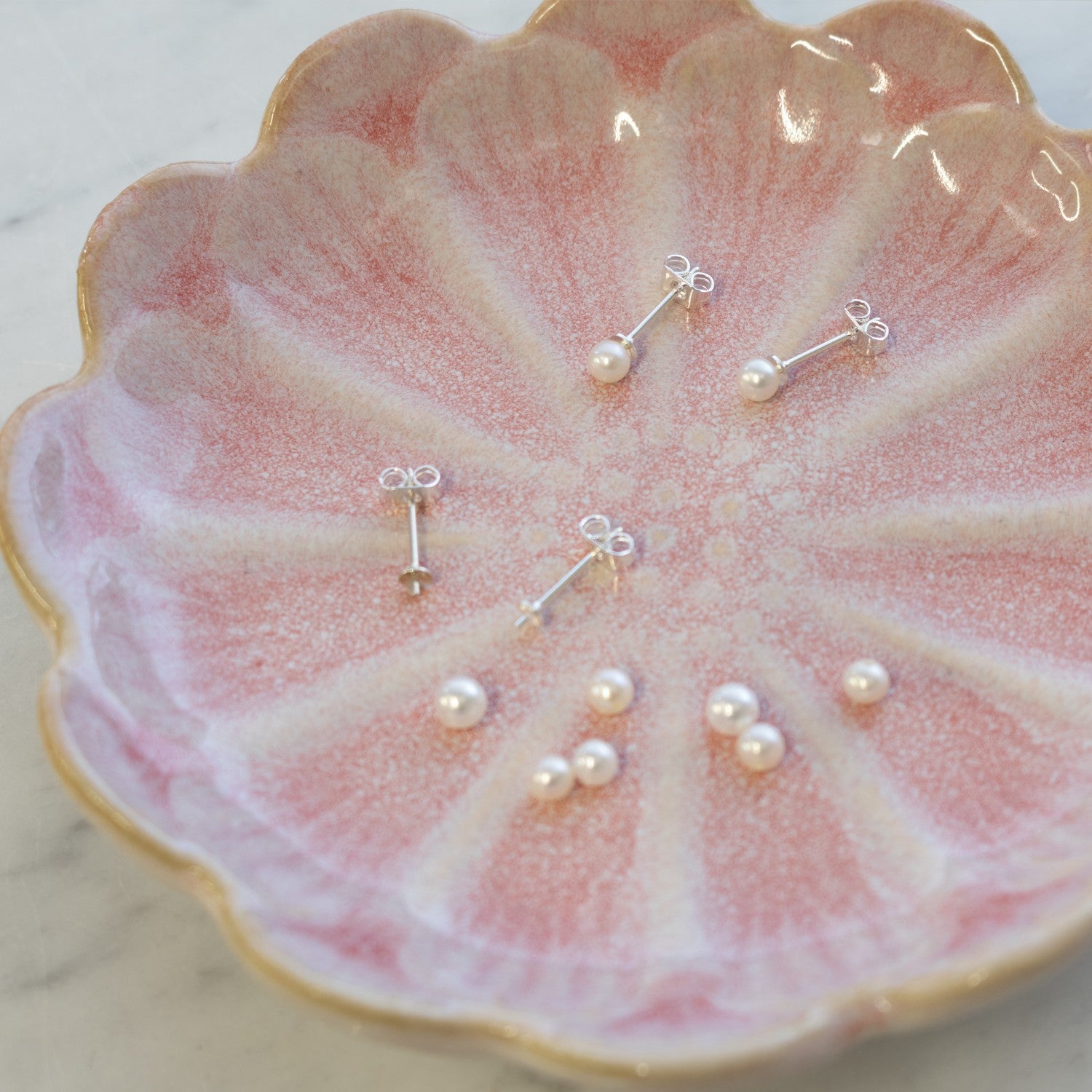 Silver Plated Earstud Settings For Half Drilled Beads Pair