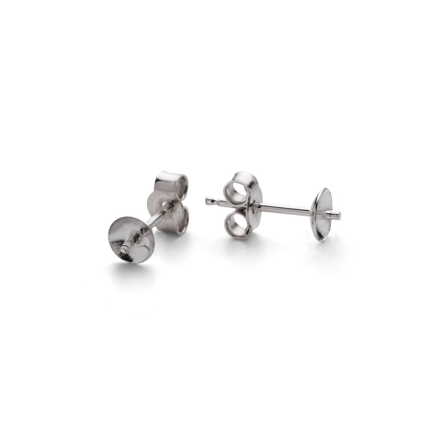 Silver Plated Earstud Settings For Half Drilled Beads Pair