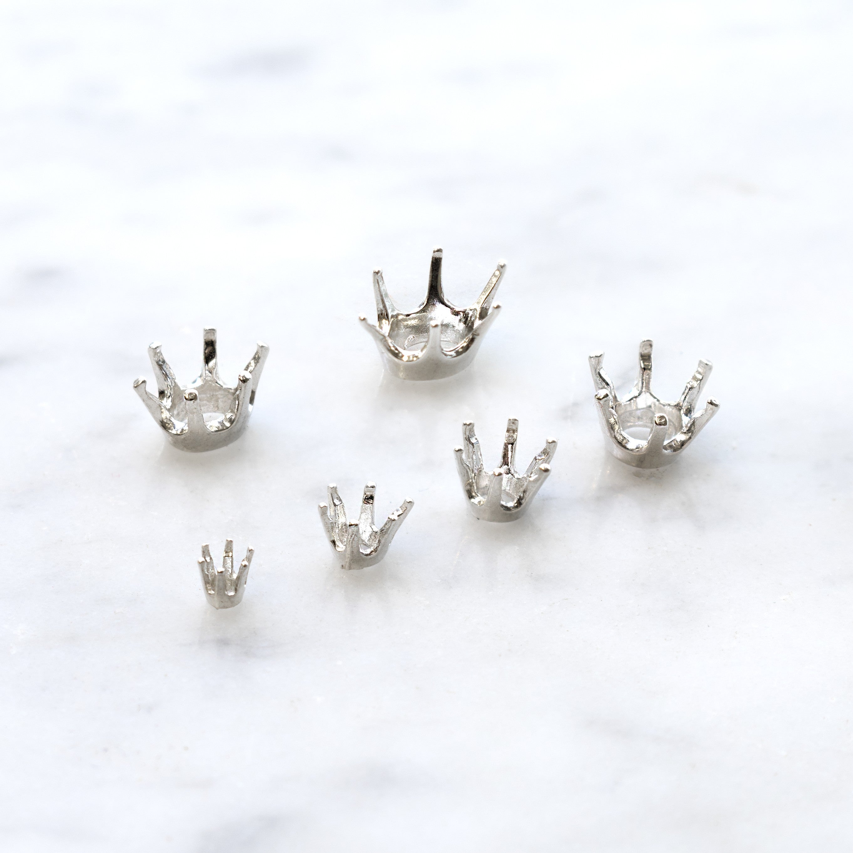 Sterling Silver Pre-Notched 6-Prong Crown Settings For Faceted Stones
