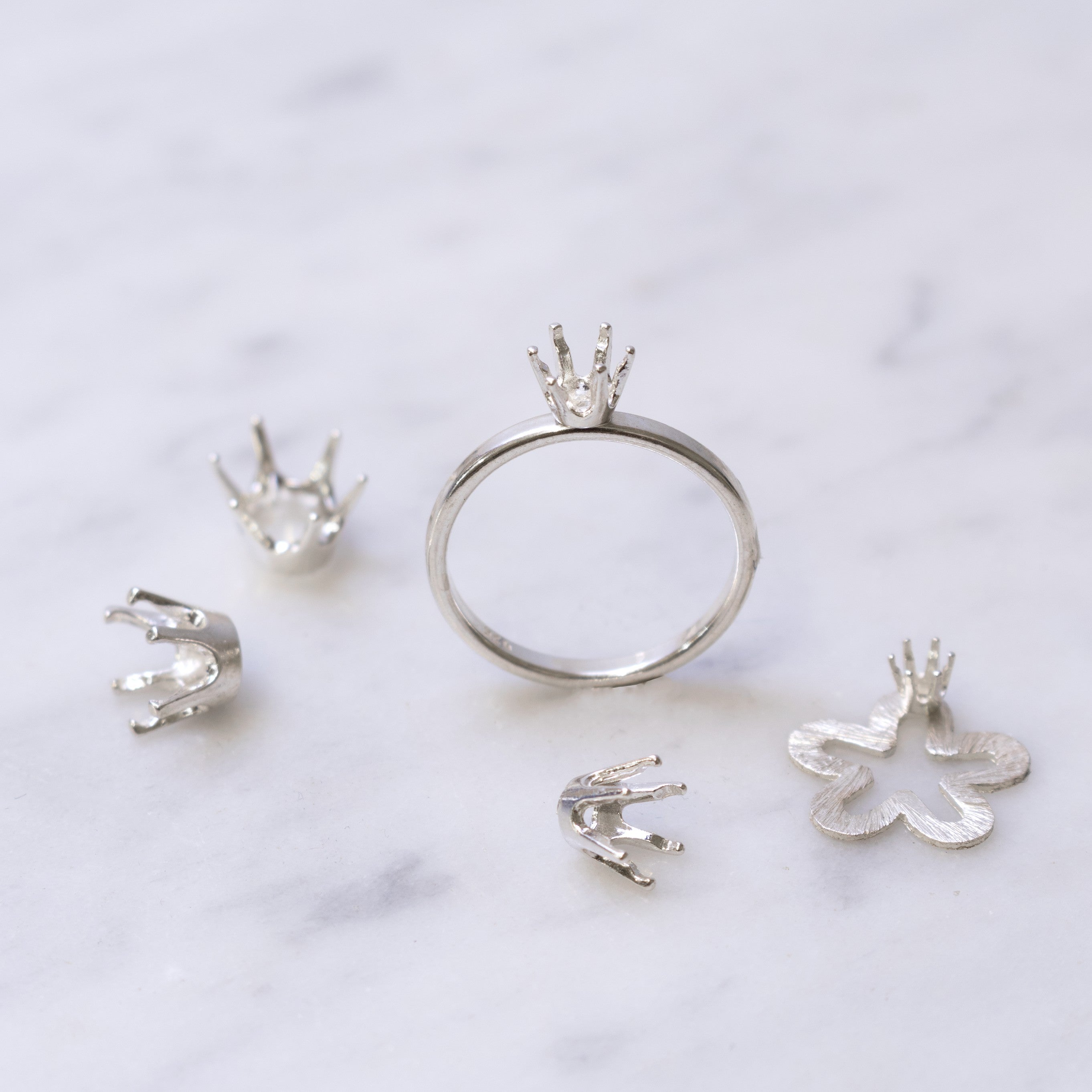 Sterling Silver Pre-Notched 6-Prong Crown Settings For Faceted Stones