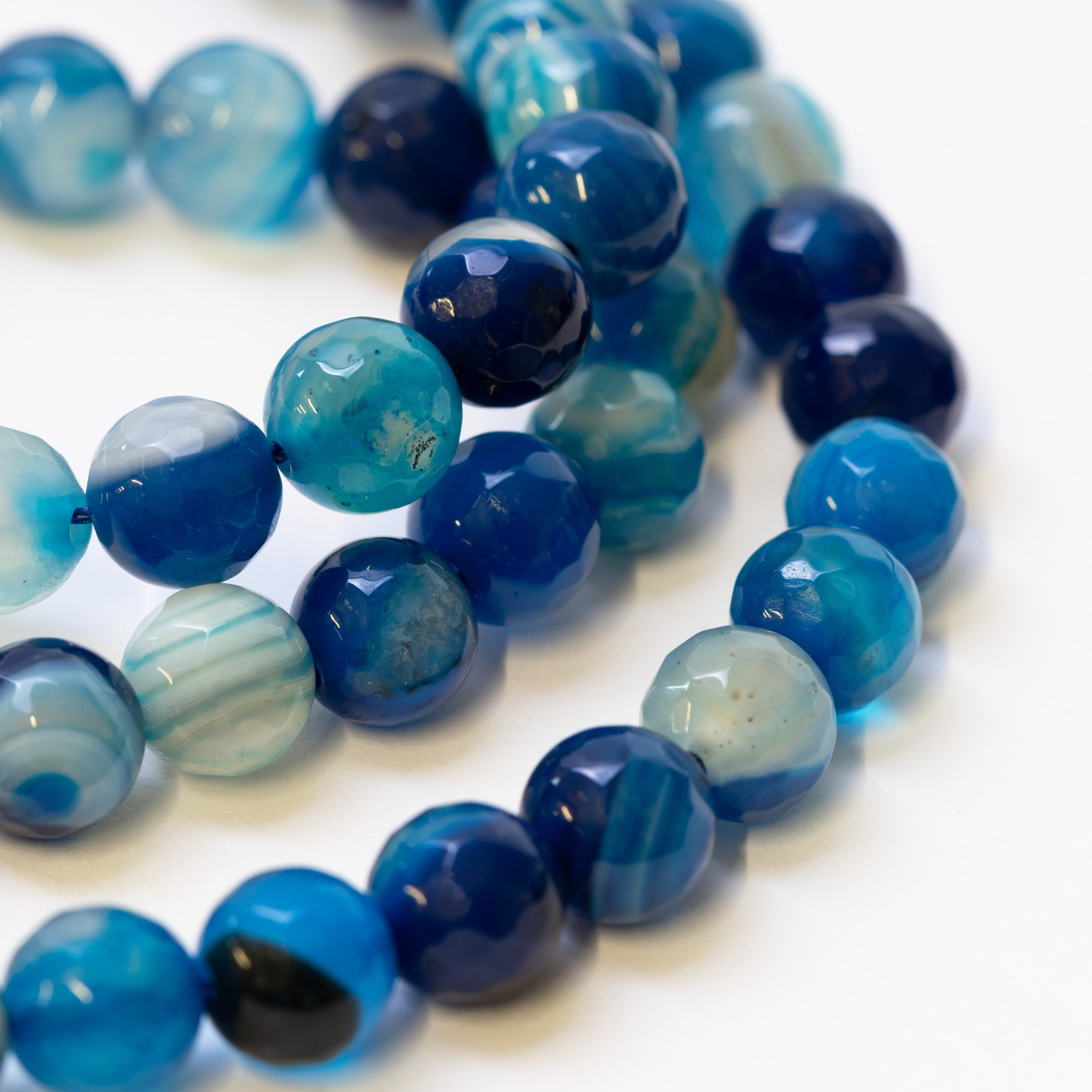 Blue Faceted Banded Agate Round Beads