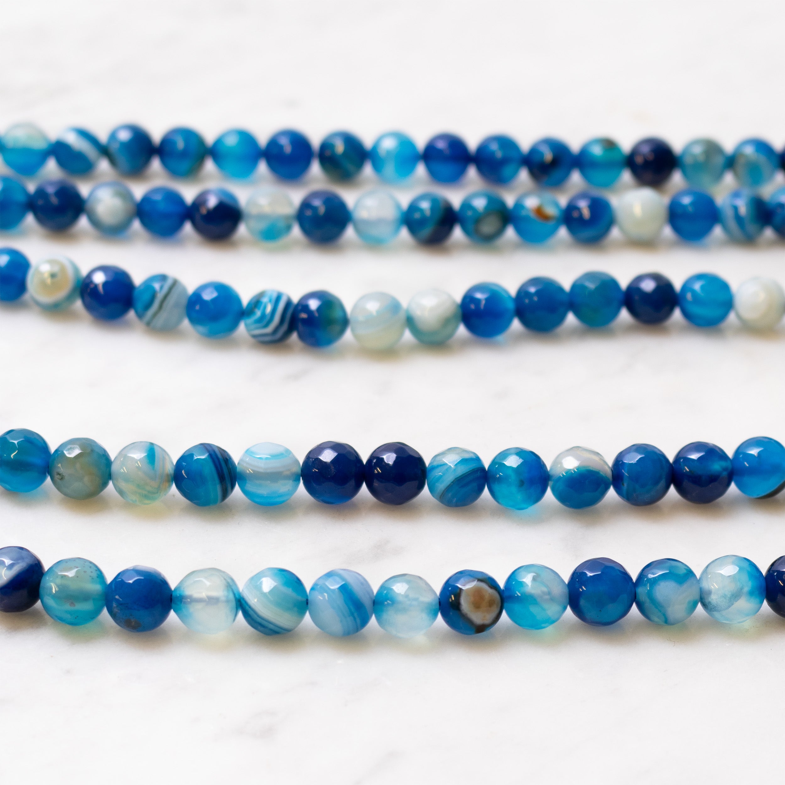 Blue Faceted Banded Agate Round Beads