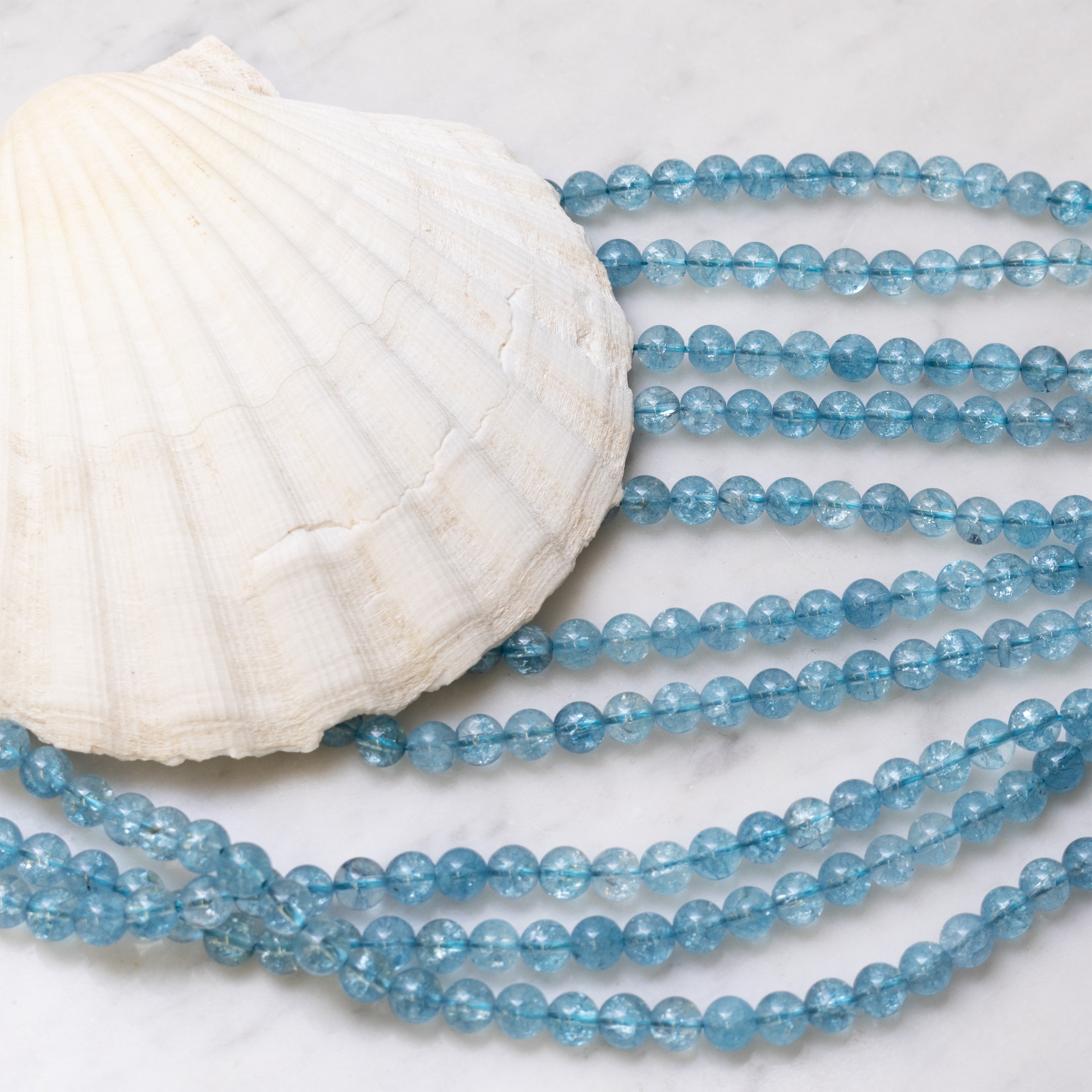 Blue Cracked Crystal Quartz Round Beads Approx 6mm