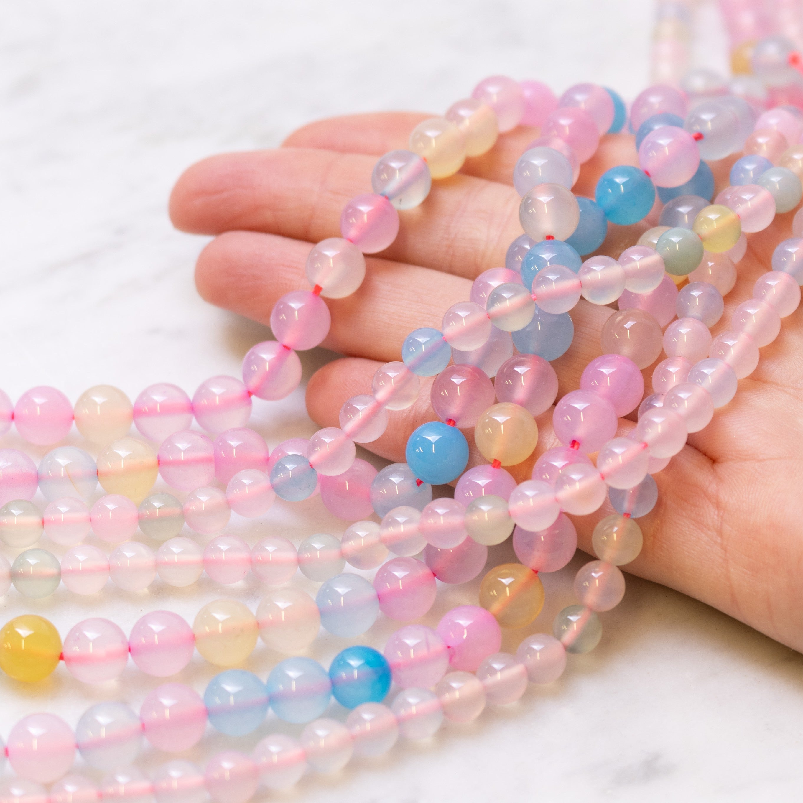 Multicoloured Pastel Agate Round Beads