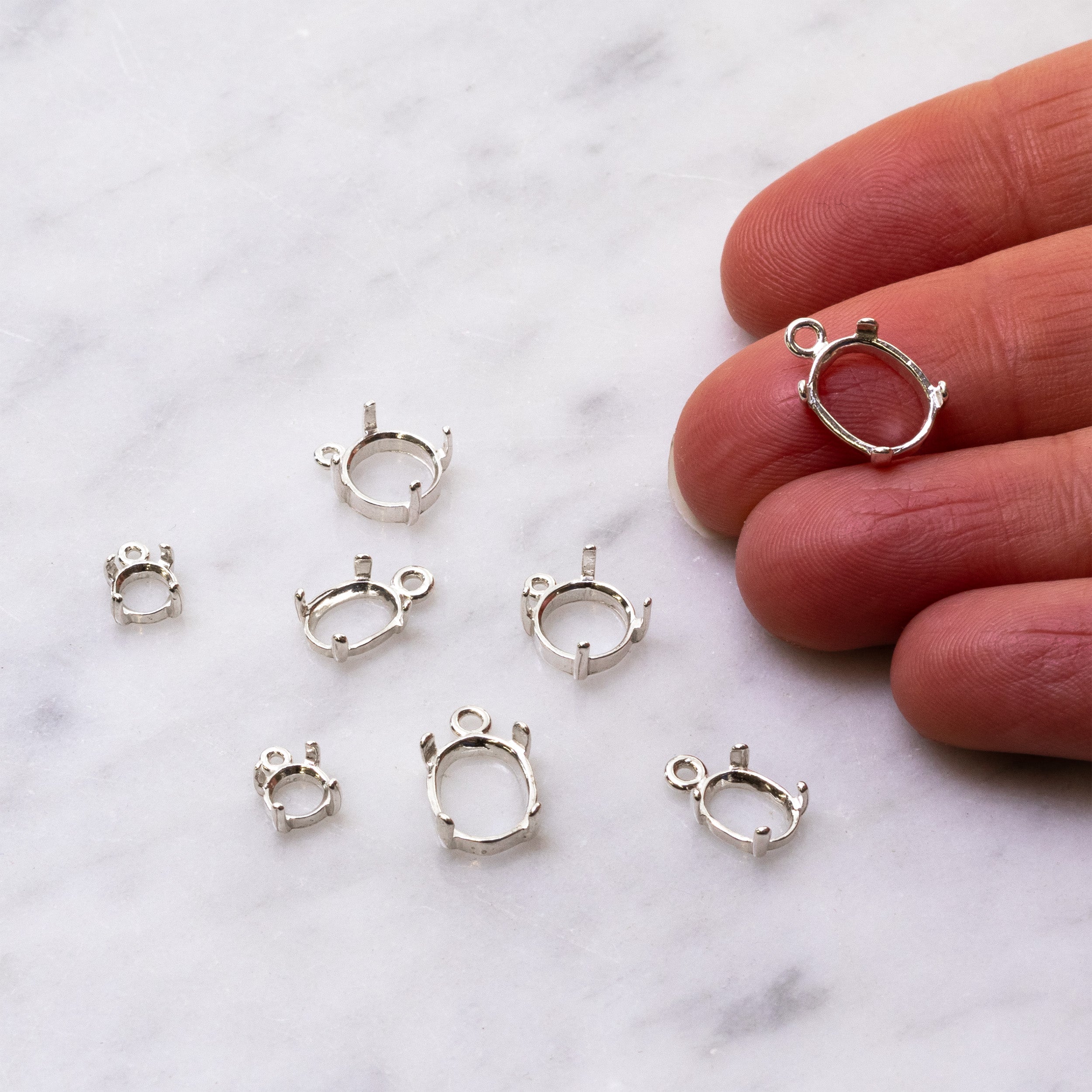 Sterling Silver Claw Pendant Settings For Cabochon Stones