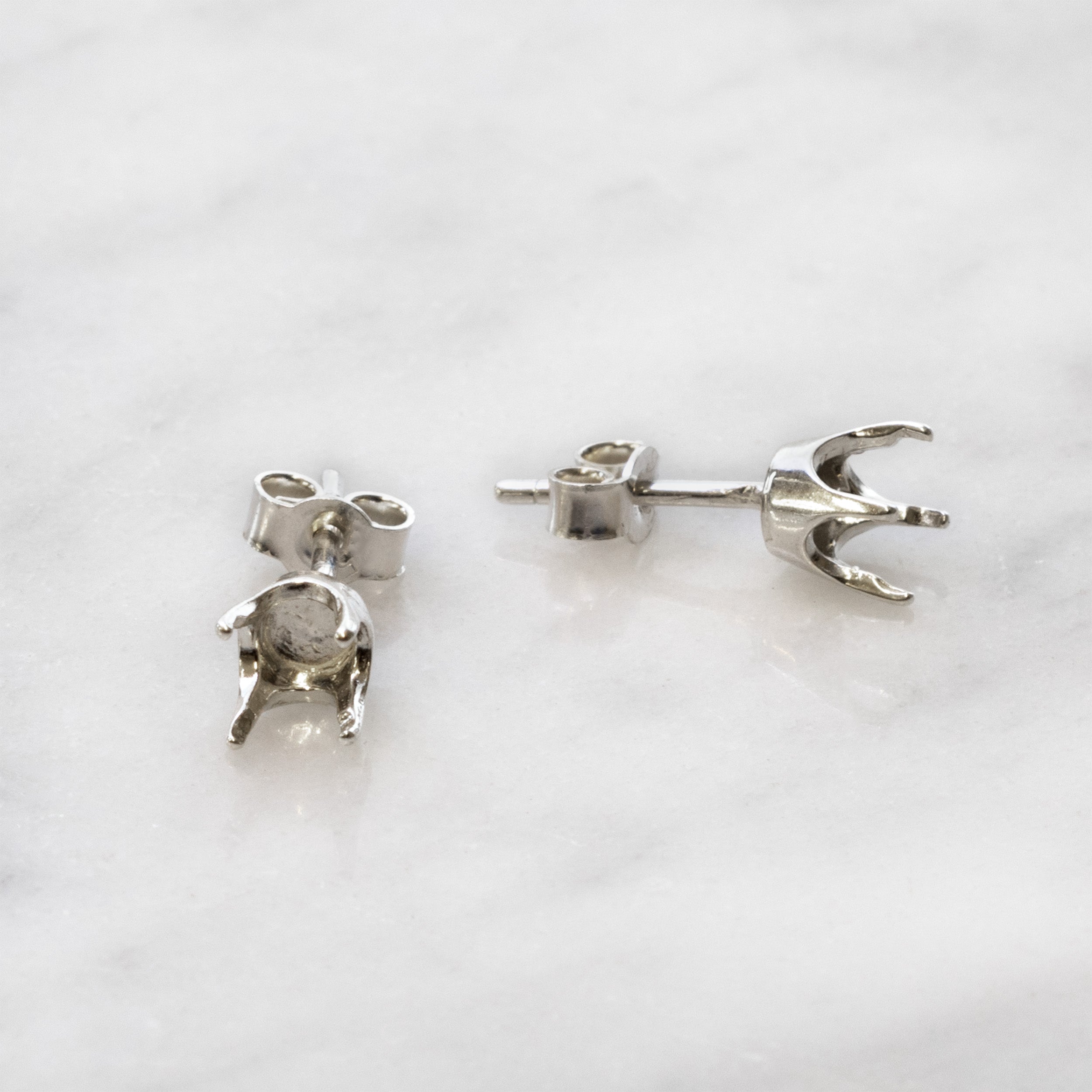 Sterling Silver 4 Prong Pre-Notched Earstud Settings For Faceted Stones