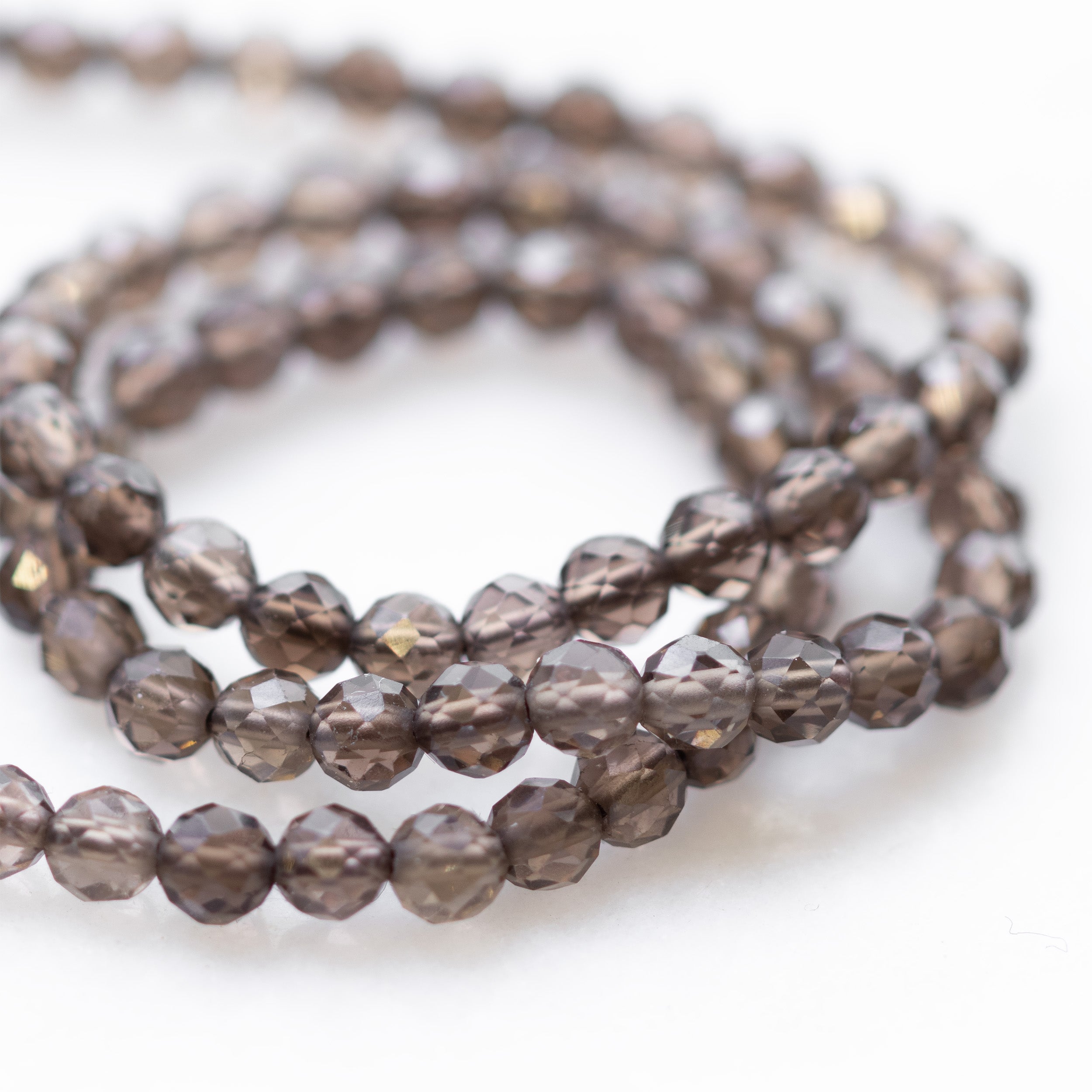 Smoky Quartz Micro Faceted Round Beads Approx 3.5mm