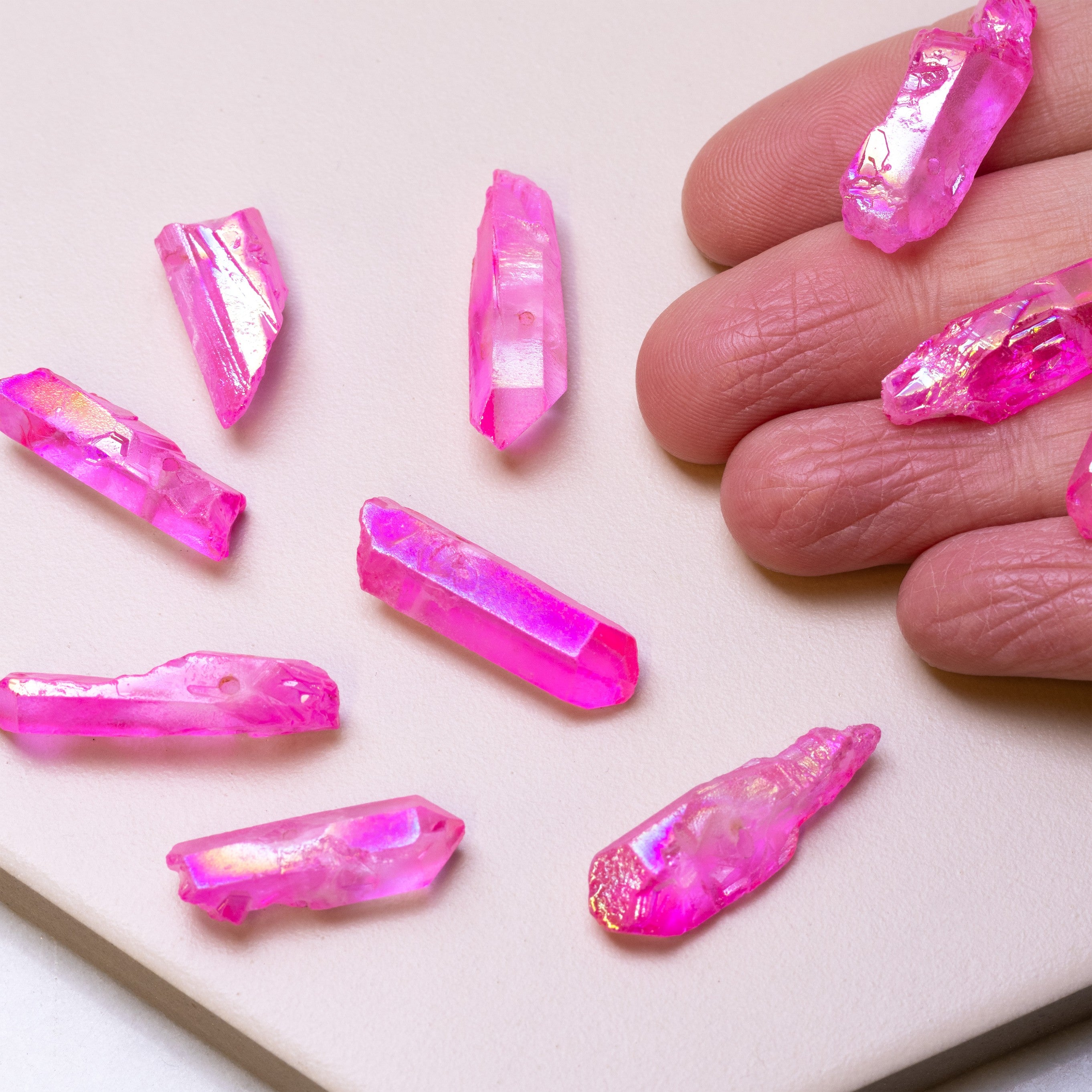 Mystic Pink Quartz Crystal Point Beads pk10