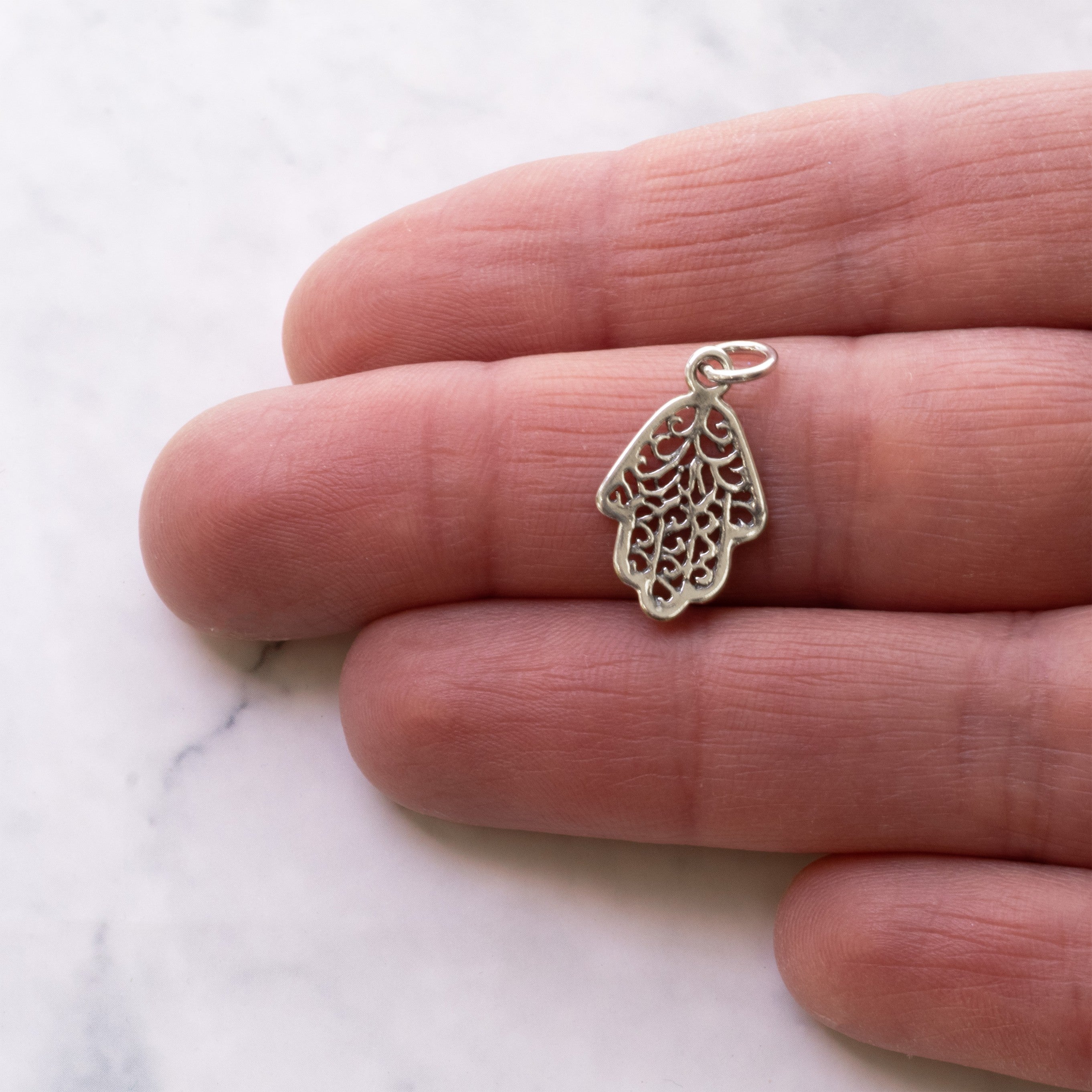 Silver Plated Antiqued Hamsa Hand Charm