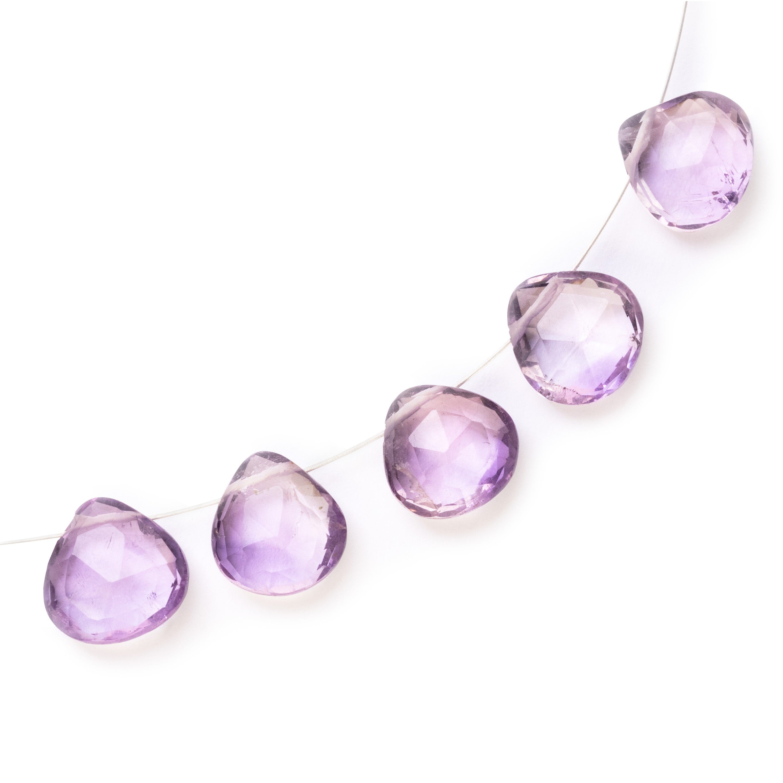 Pink Amethyst Faceted Heart Briolette Beads Approx 8mm