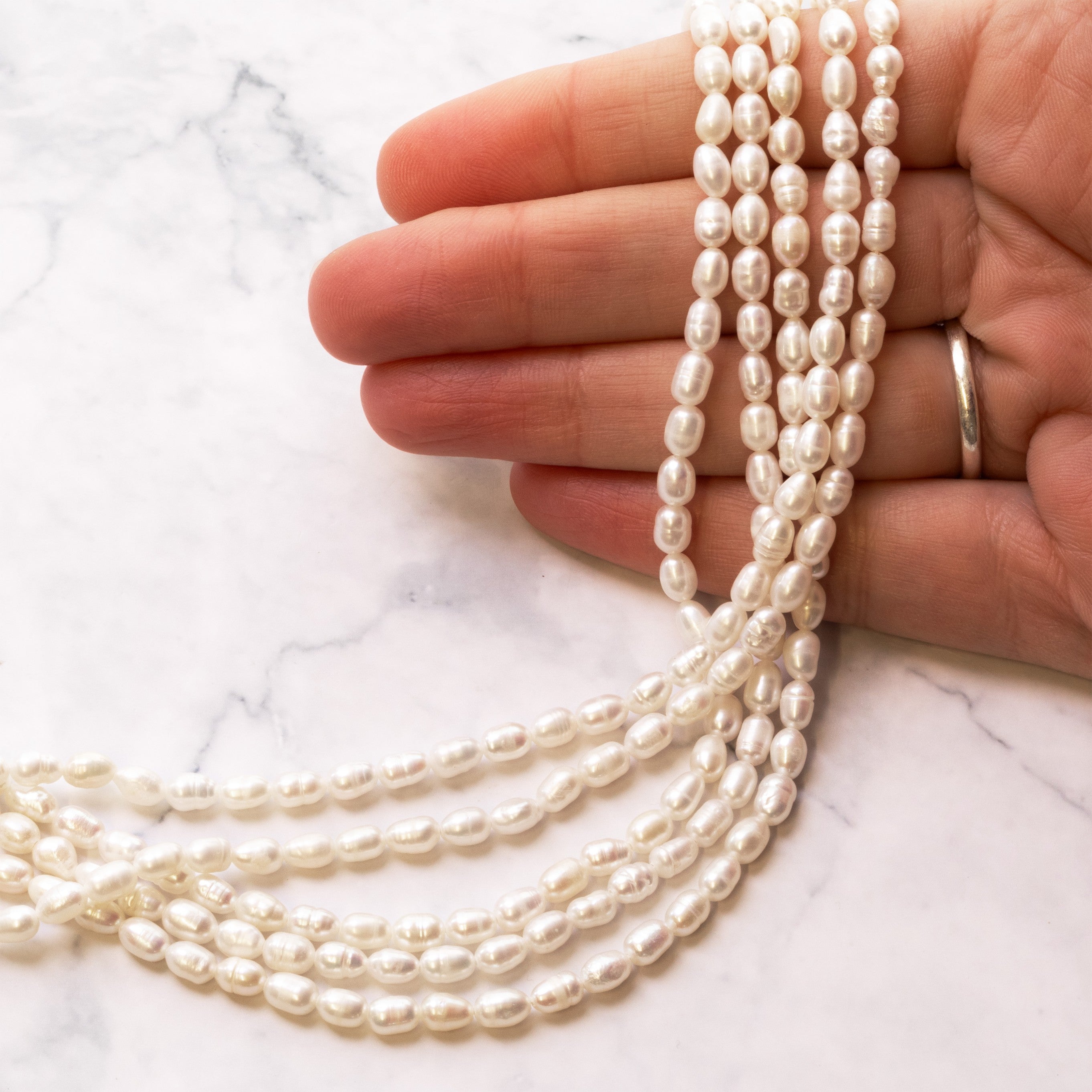 Cultured Freshwater Rustic White Rice Shaped Pearls