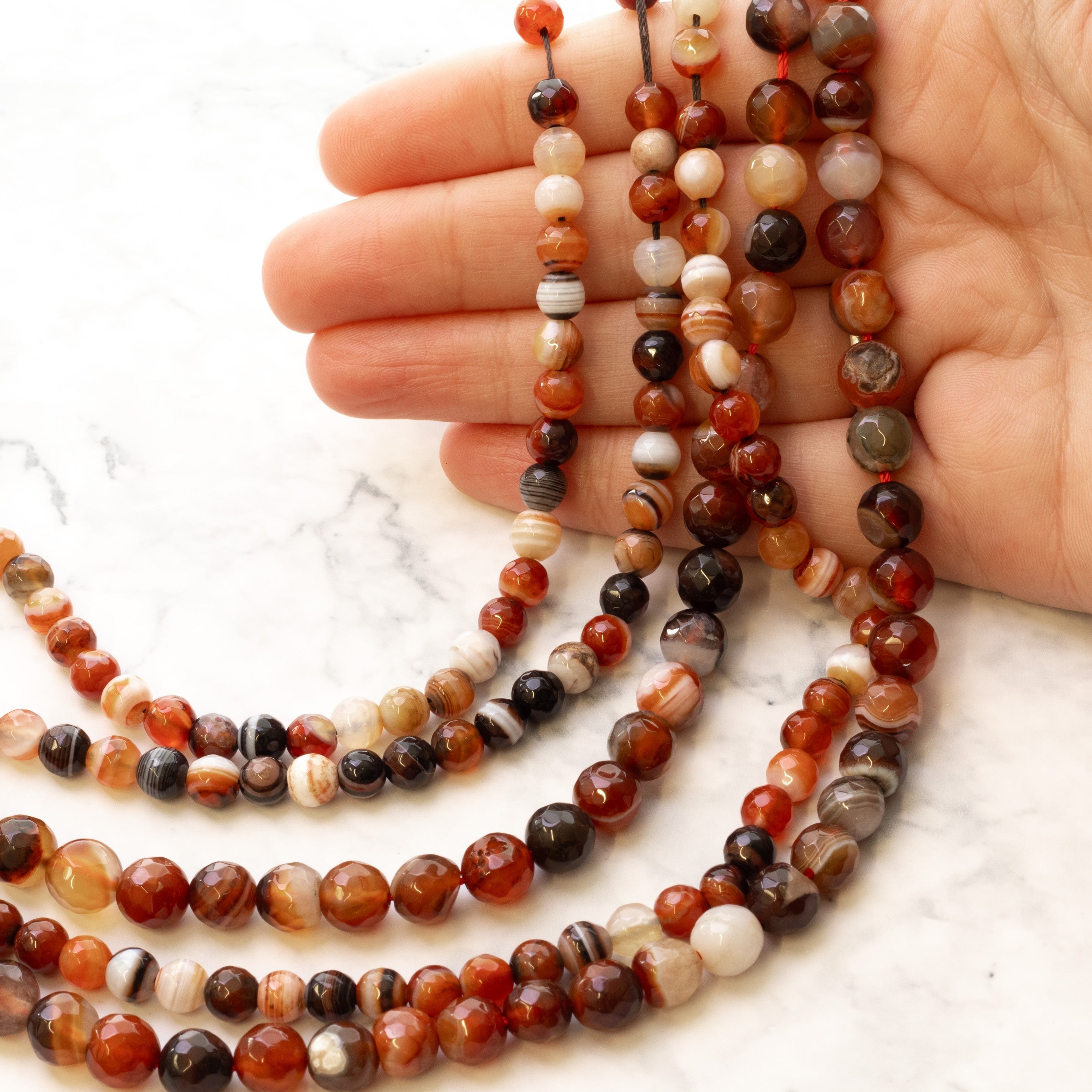 Cognac Coloured Banded Agate Faceted Round Beads