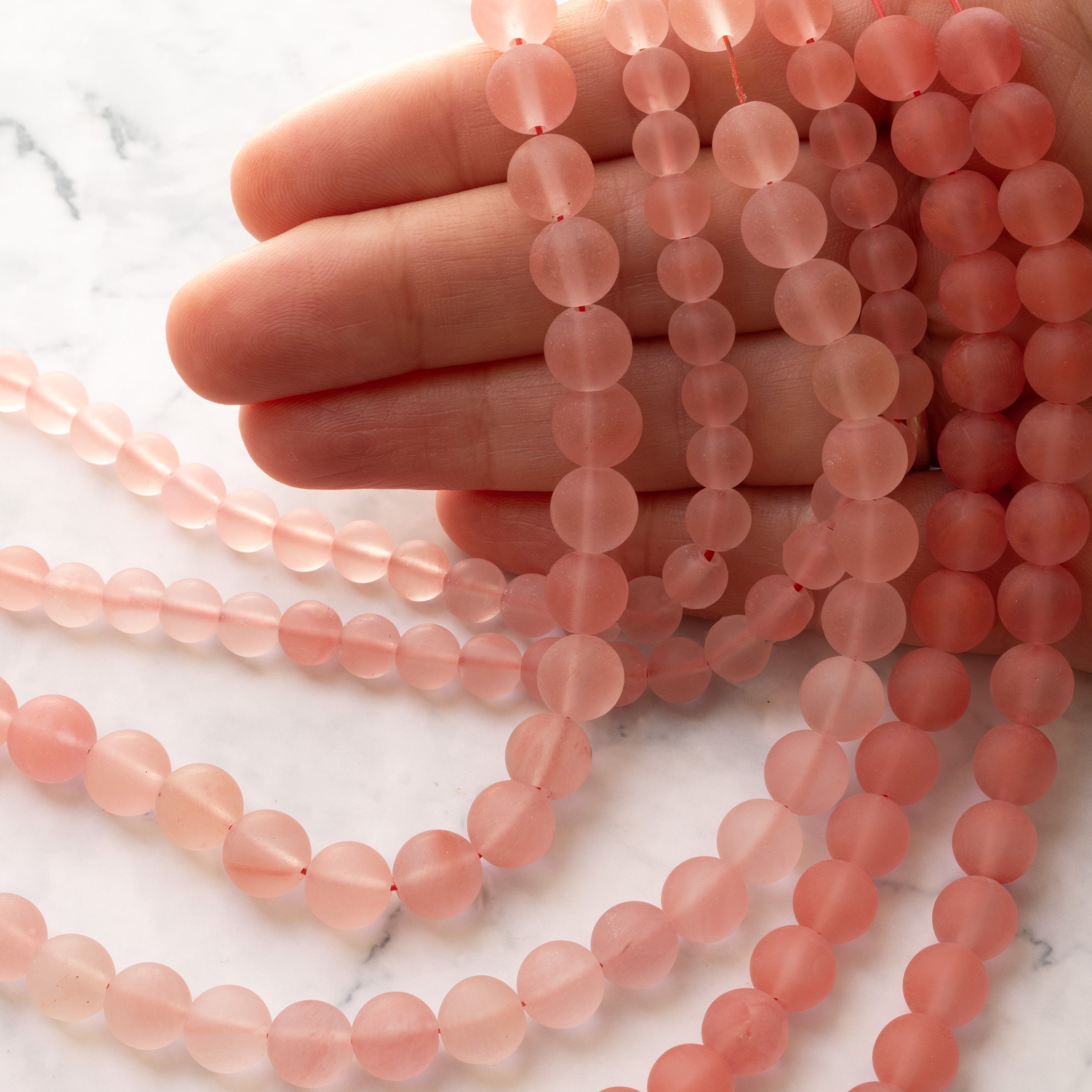 Frosted Cherry Quartz Round Beads