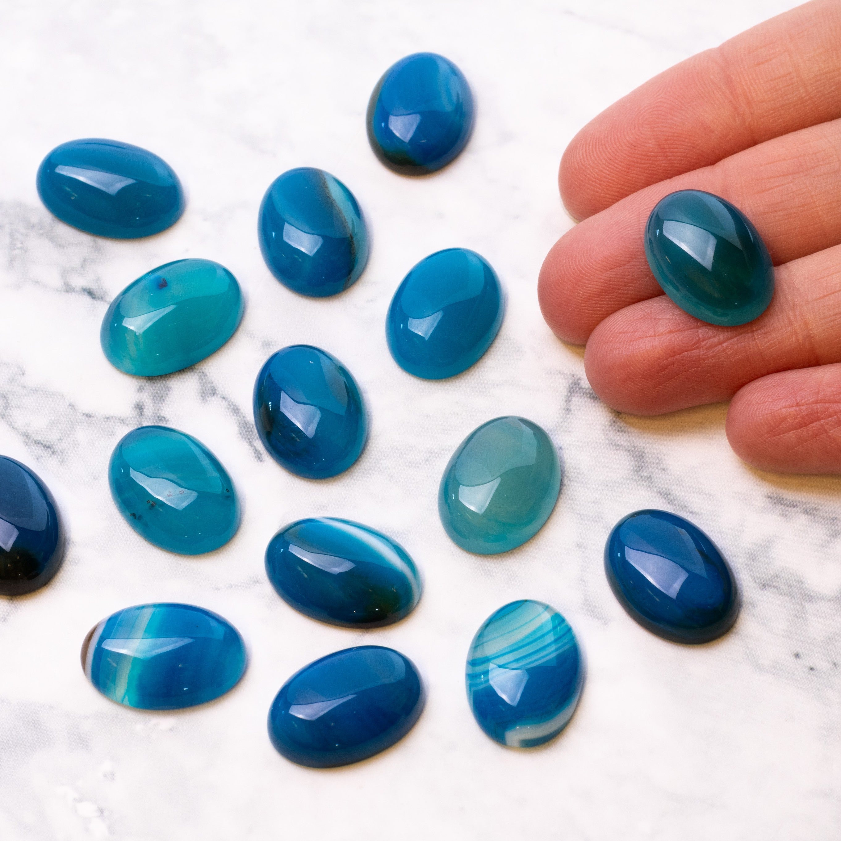 Ocean Blue Agate Cabochons 18x13mm Oval