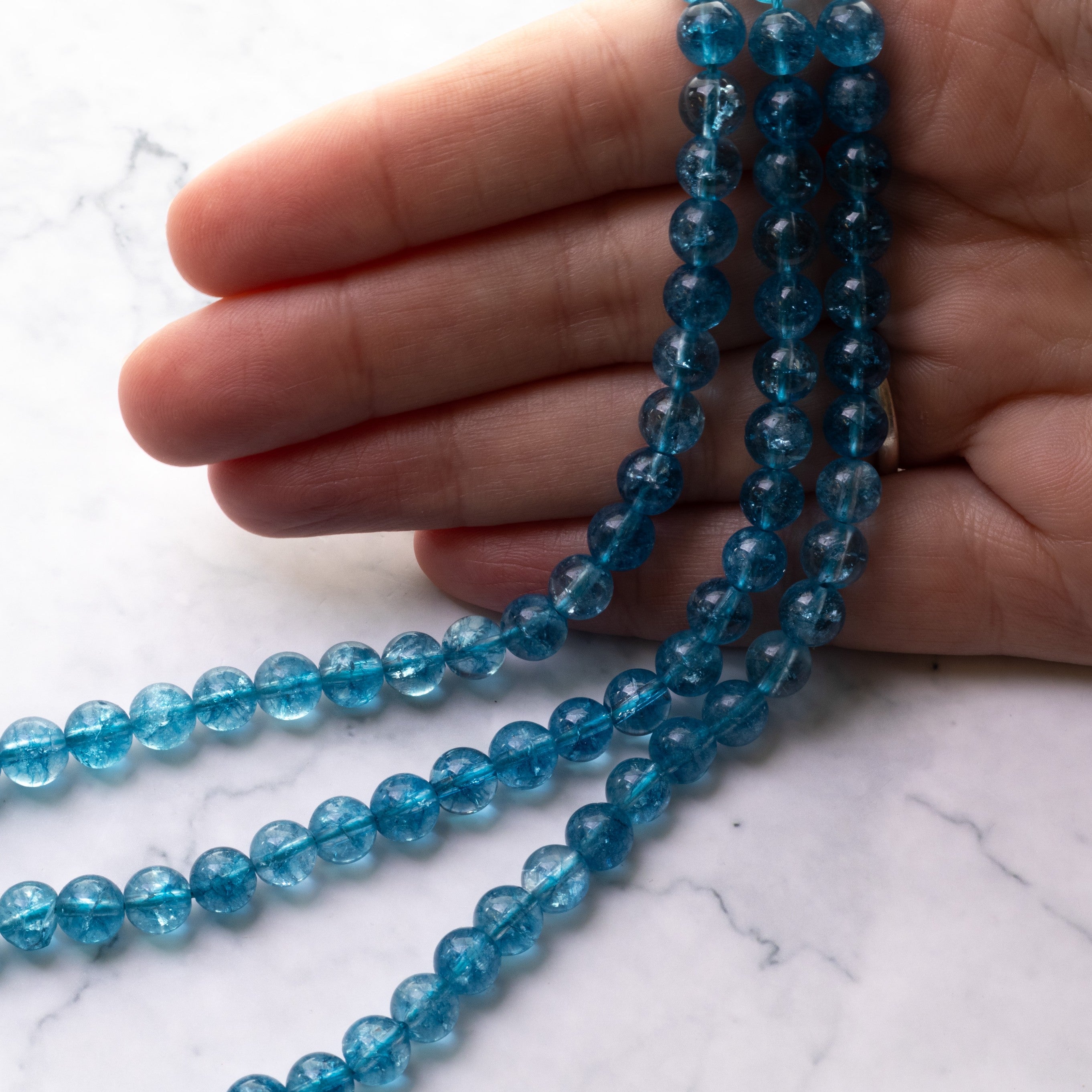 Blue Cracked Crystal Quartz Round Beads Approx 6mm