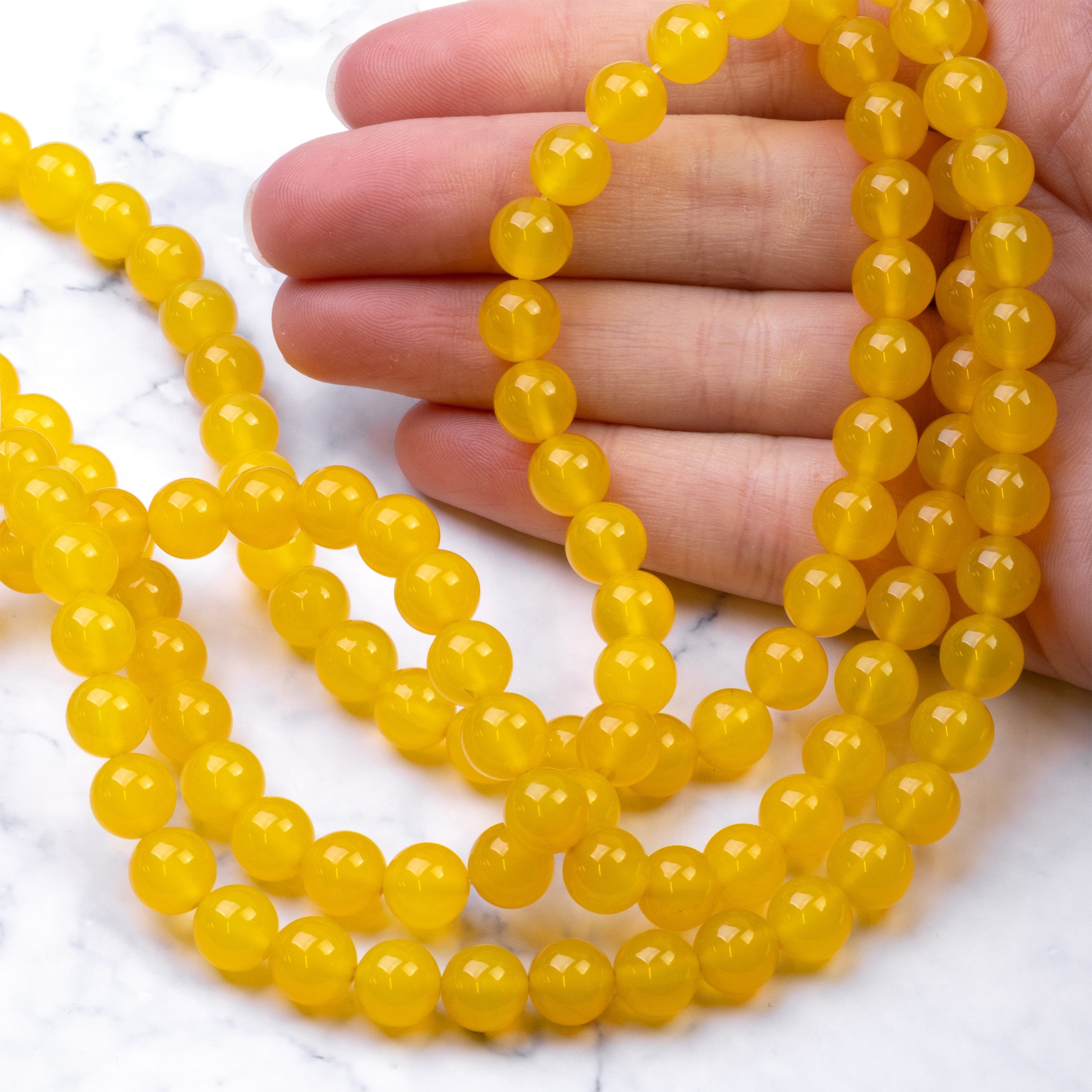 Yellow Agate Round Beads Approx 8mm