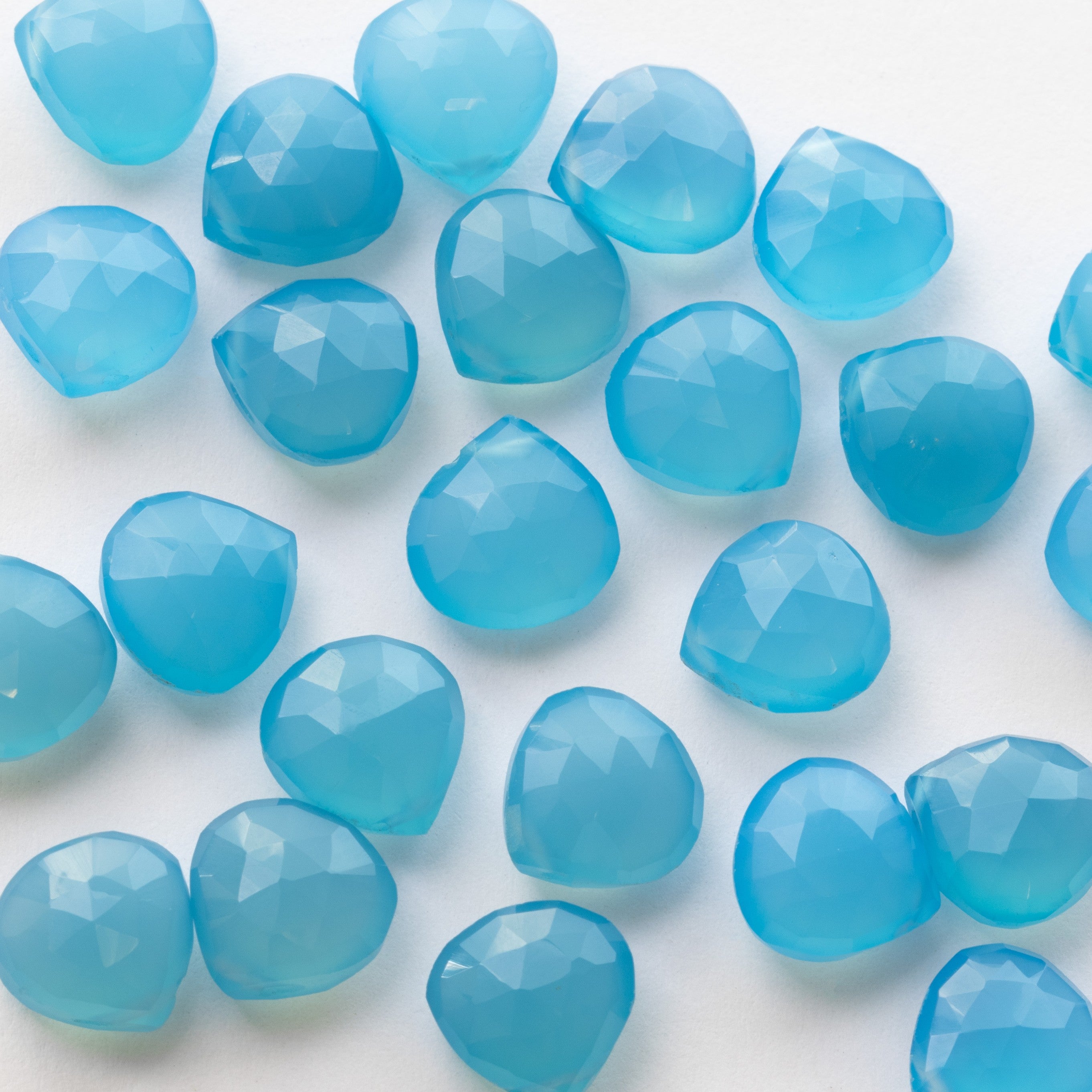 Blue Chalcedony Faceted Heart Briolette Beads Approx 9mm