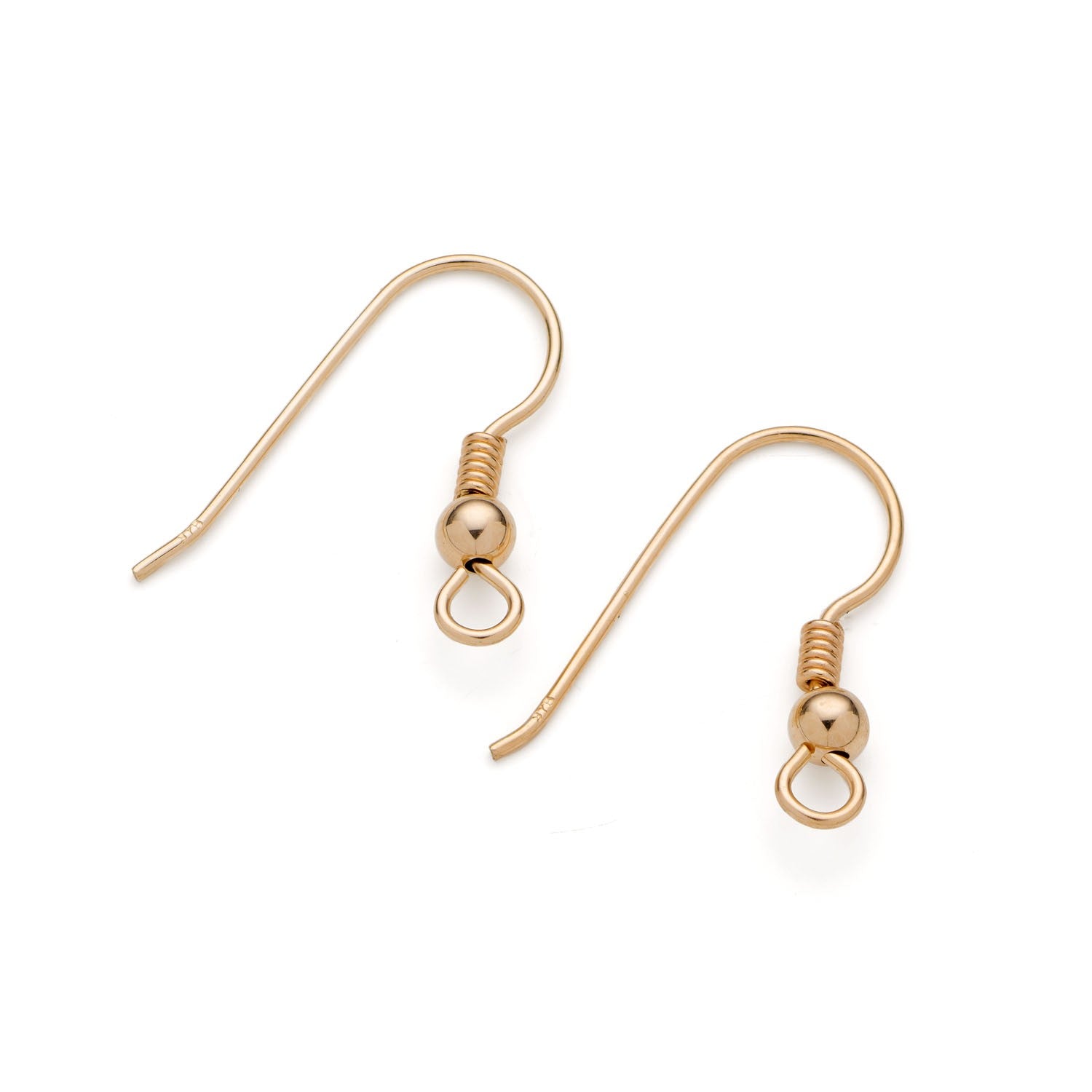 9ct Gold Shepherds Crook Earwires With Ball And Spring Pair