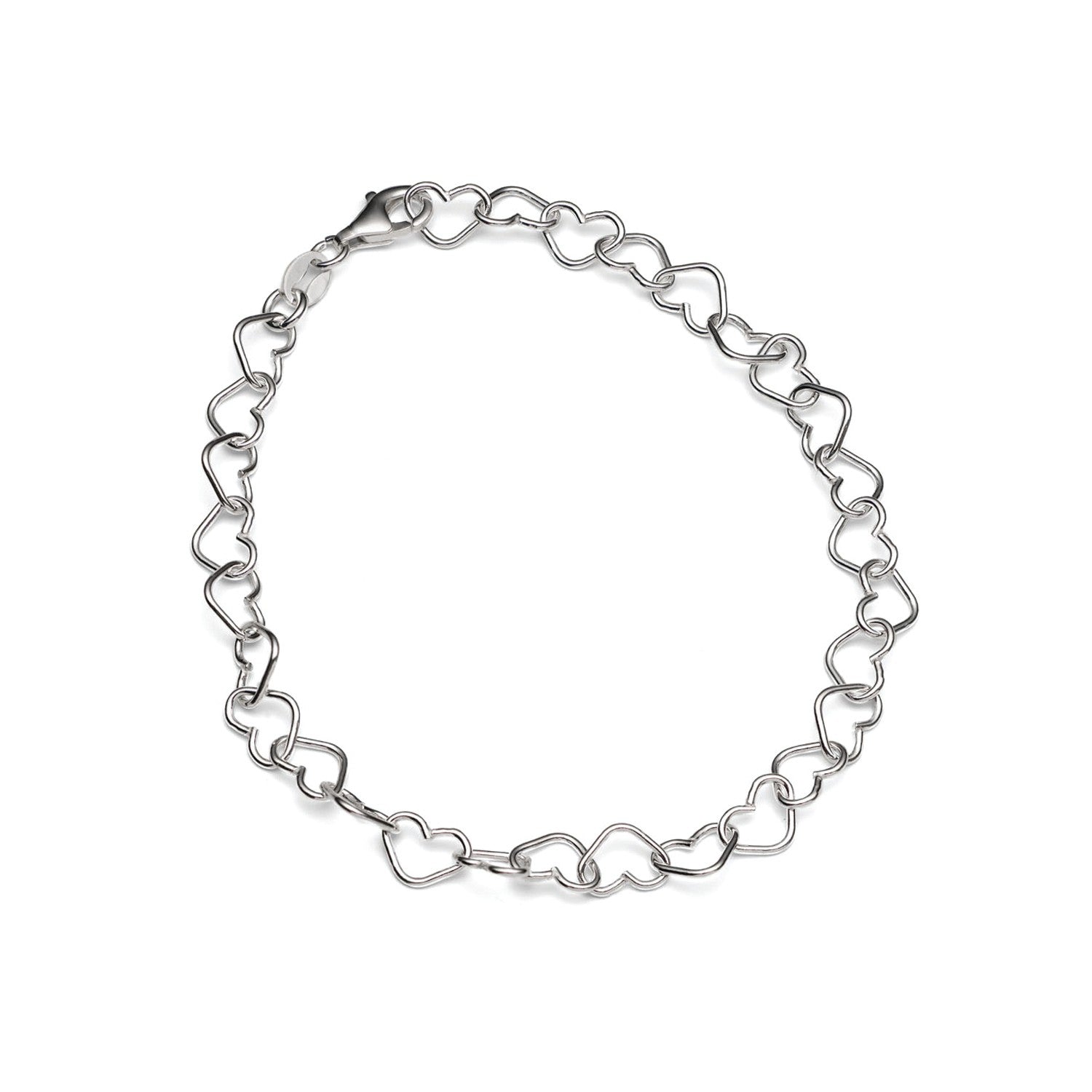 Sterling Silver Love Heart Chain 19cm Bracelet